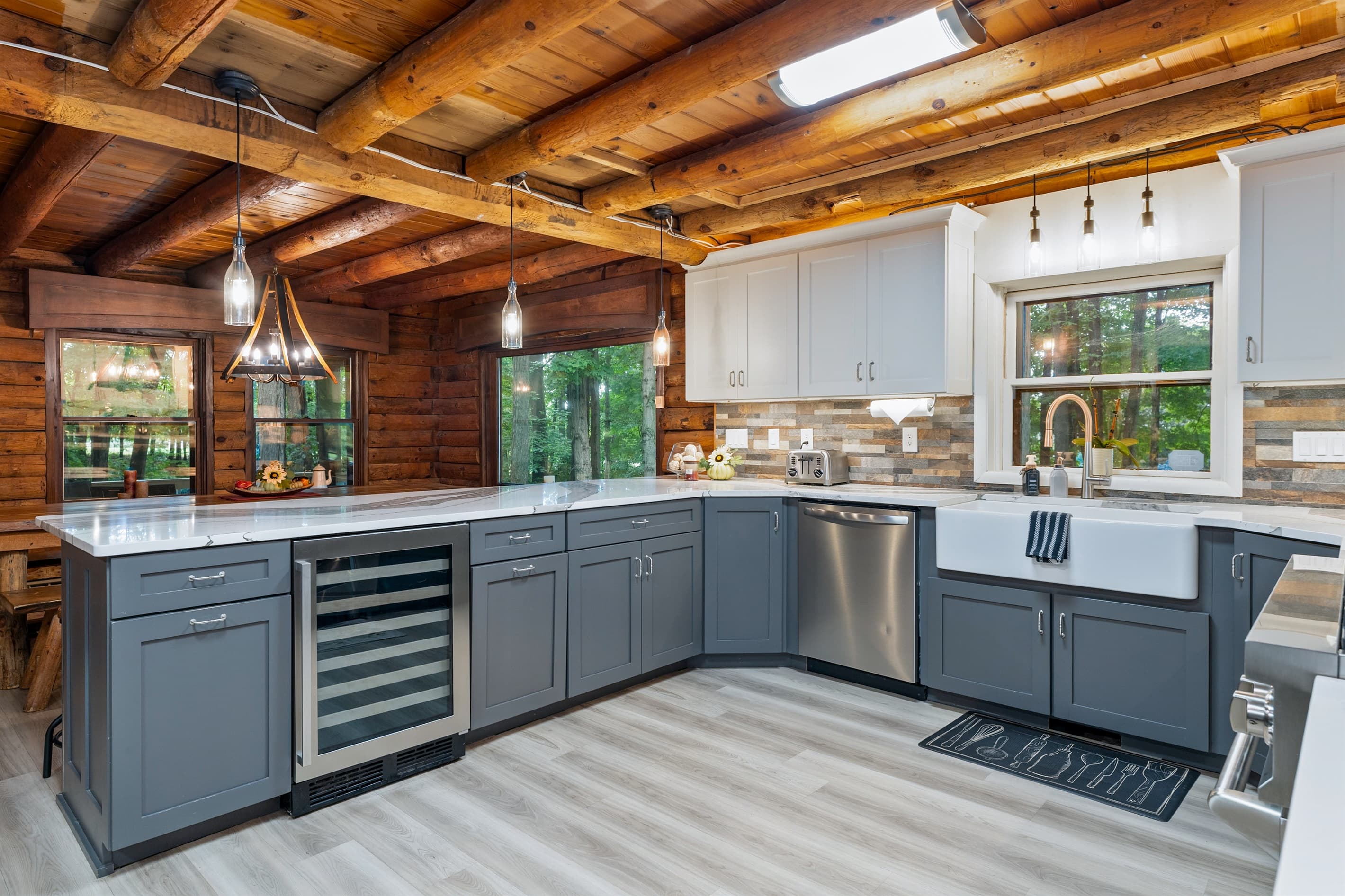 Modern kitchen with gray and white cabinetry