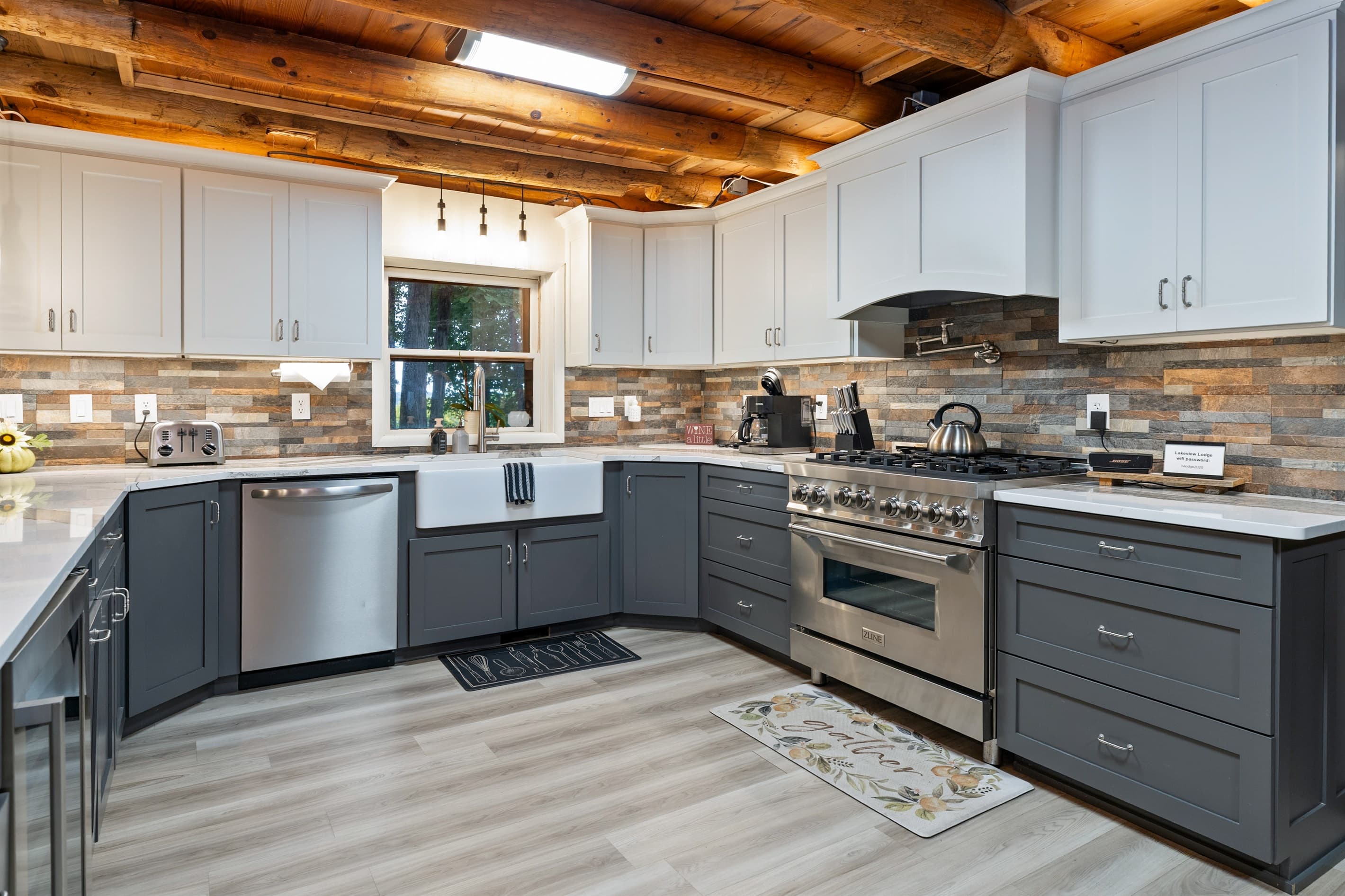 Farmhouse kitchen with stainless steel appliances