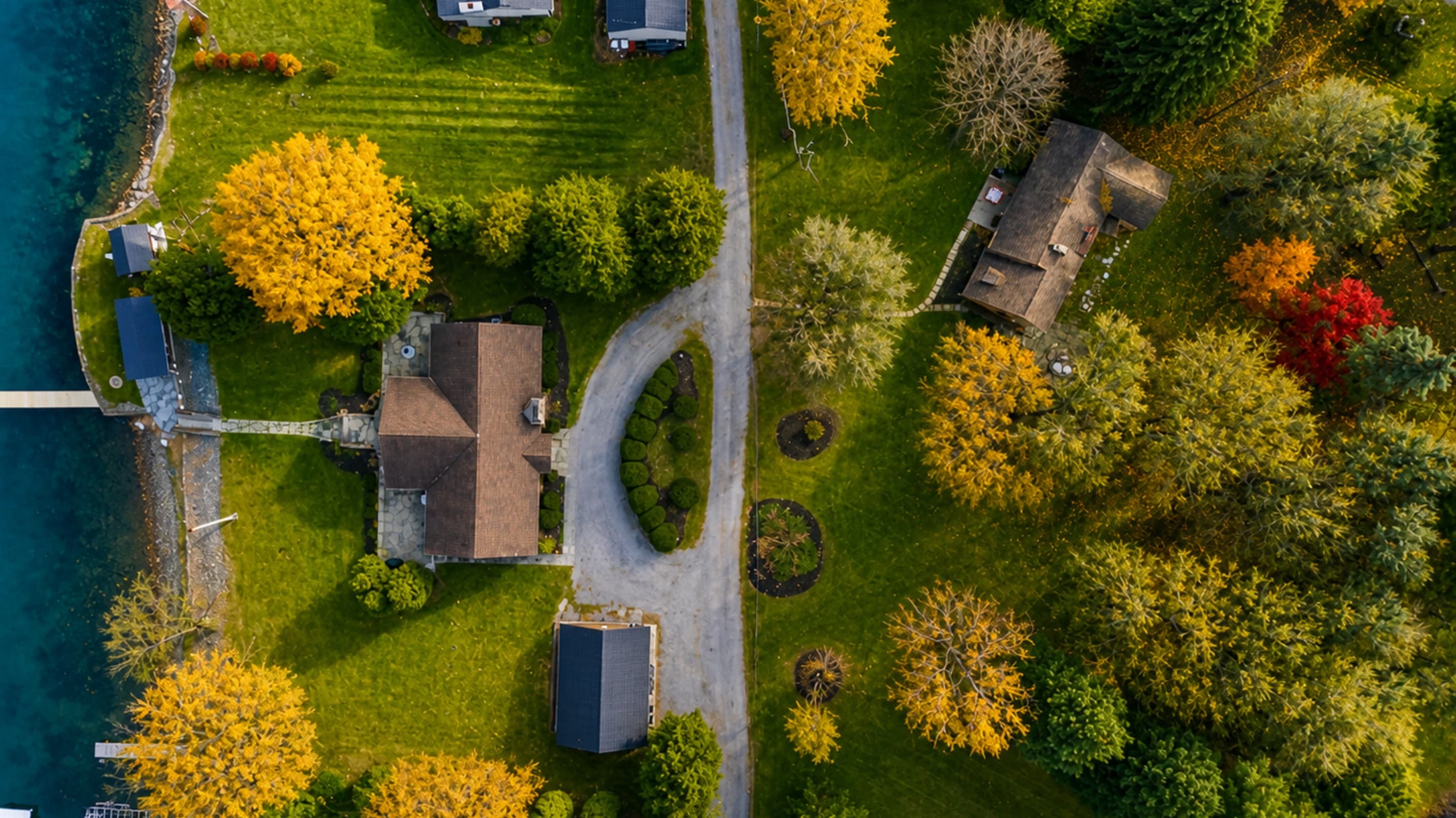 Aerial view of main house and second house