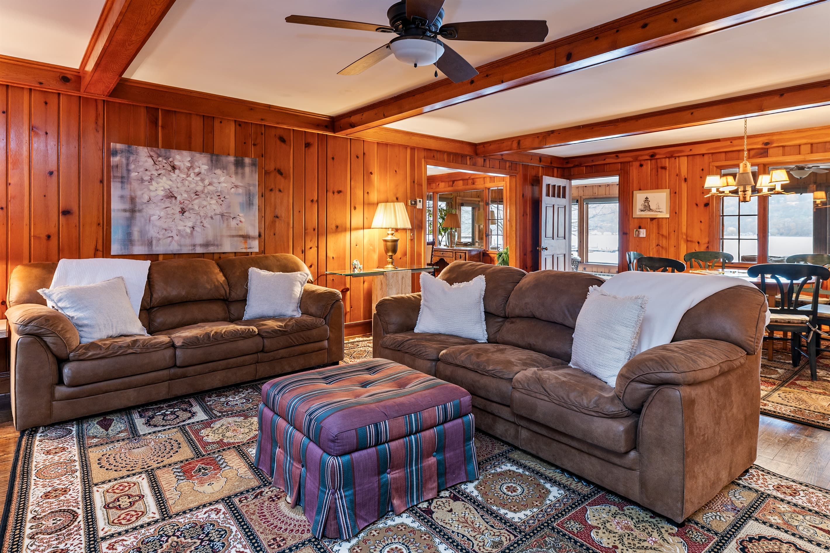 Open living area with leather seating