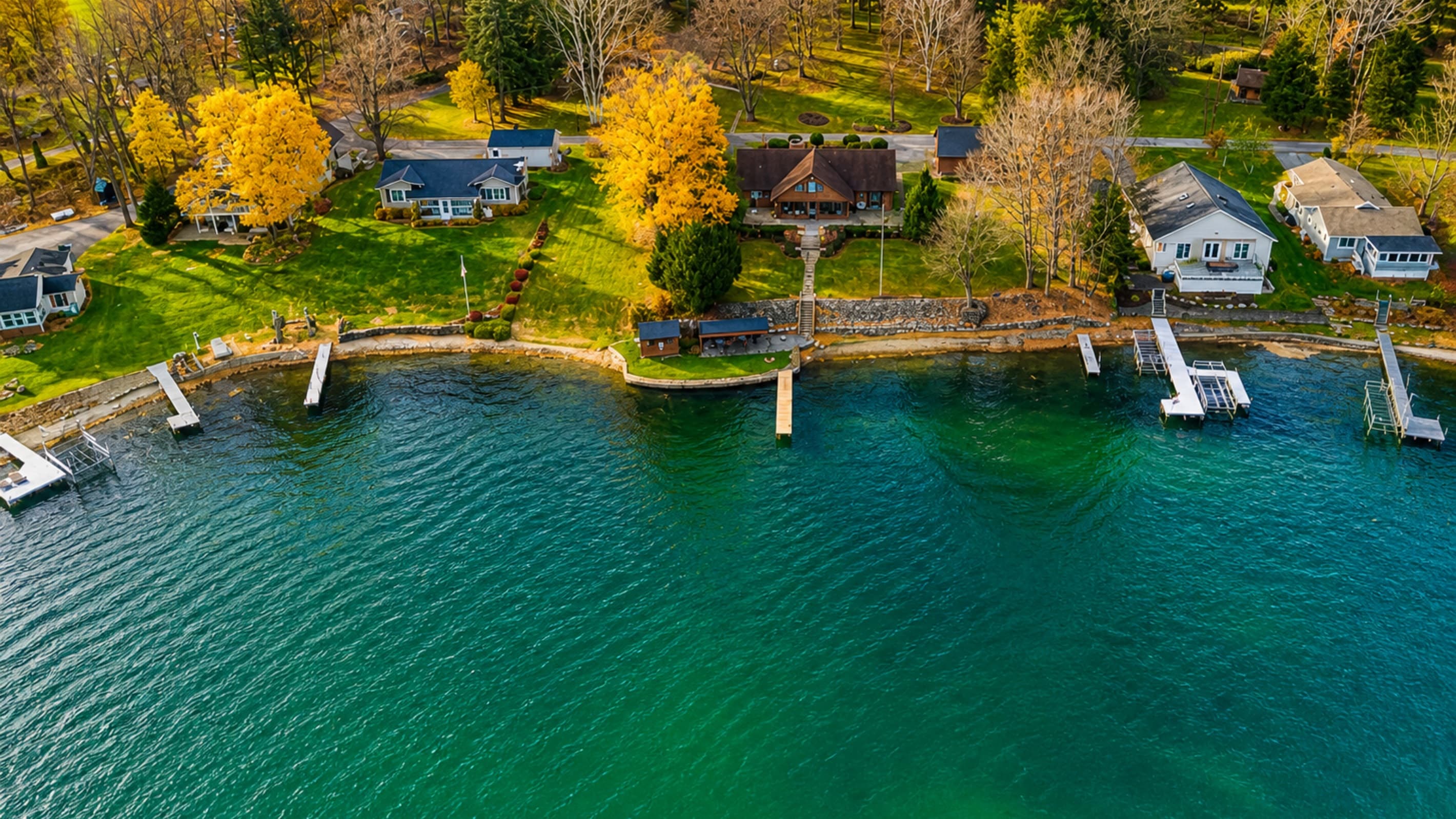 Overhead view of the shoreline and residence