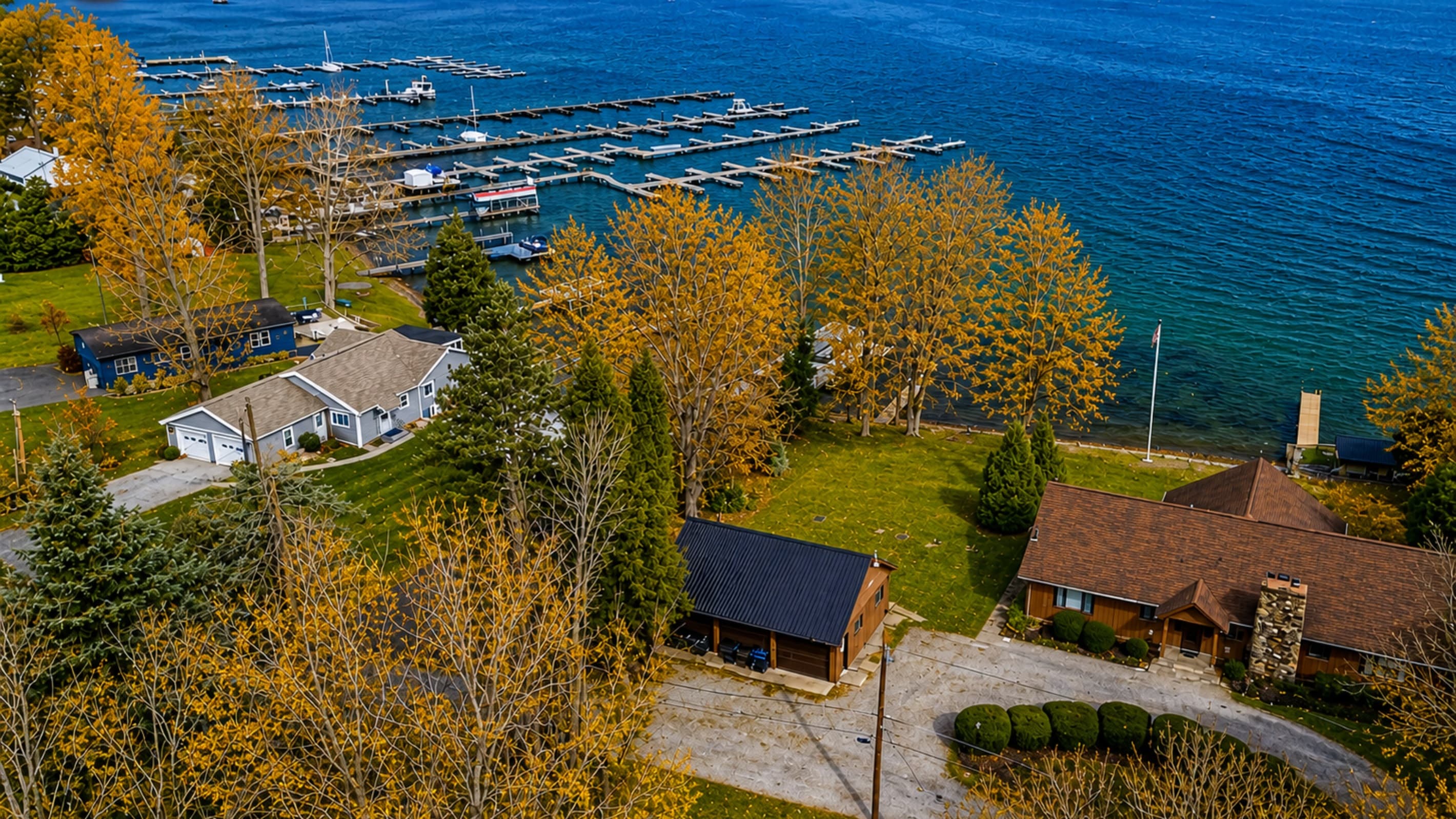 Aerial view toward the neighboring marina