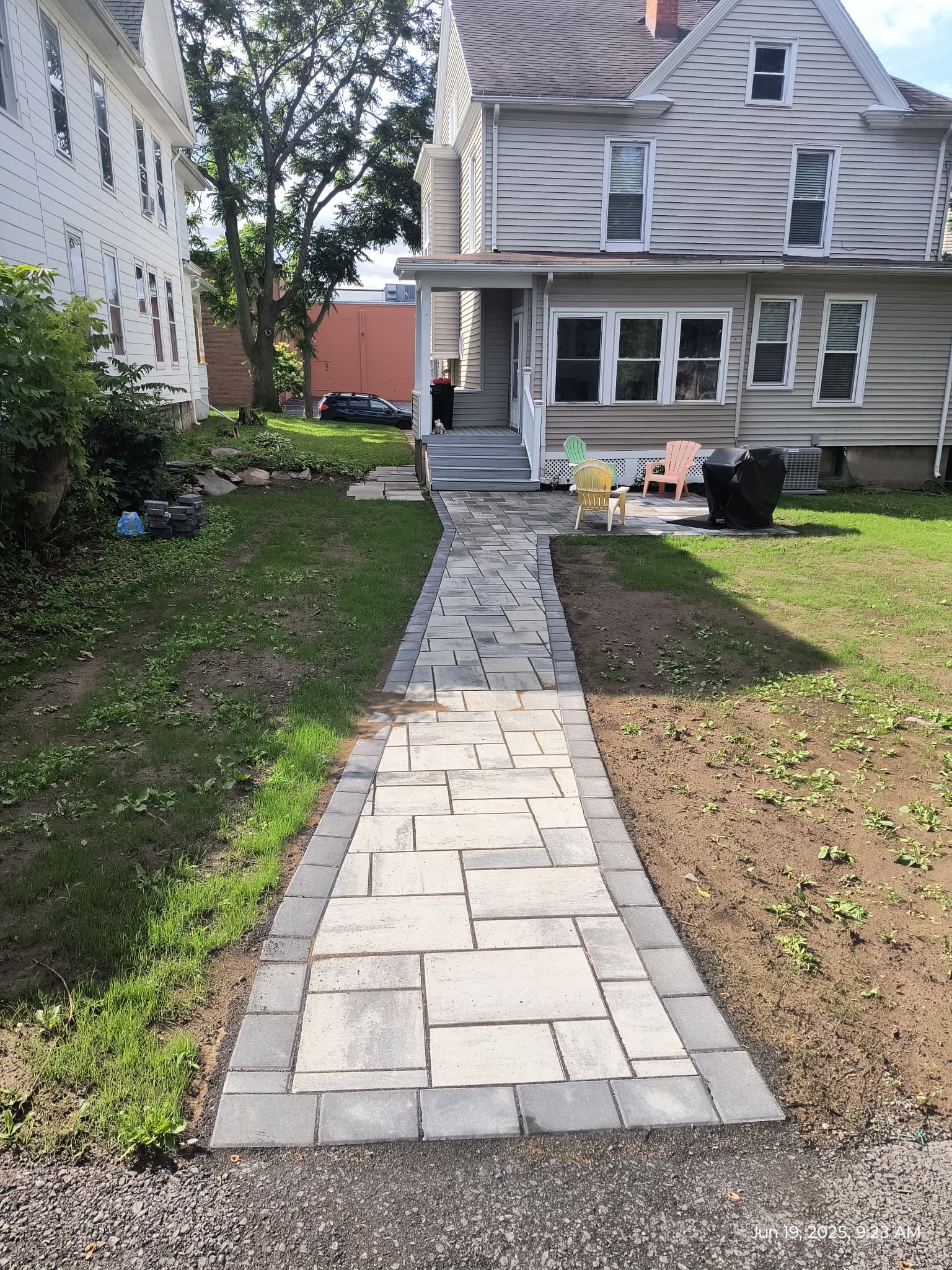 Stone walkway leading to the rear entrance