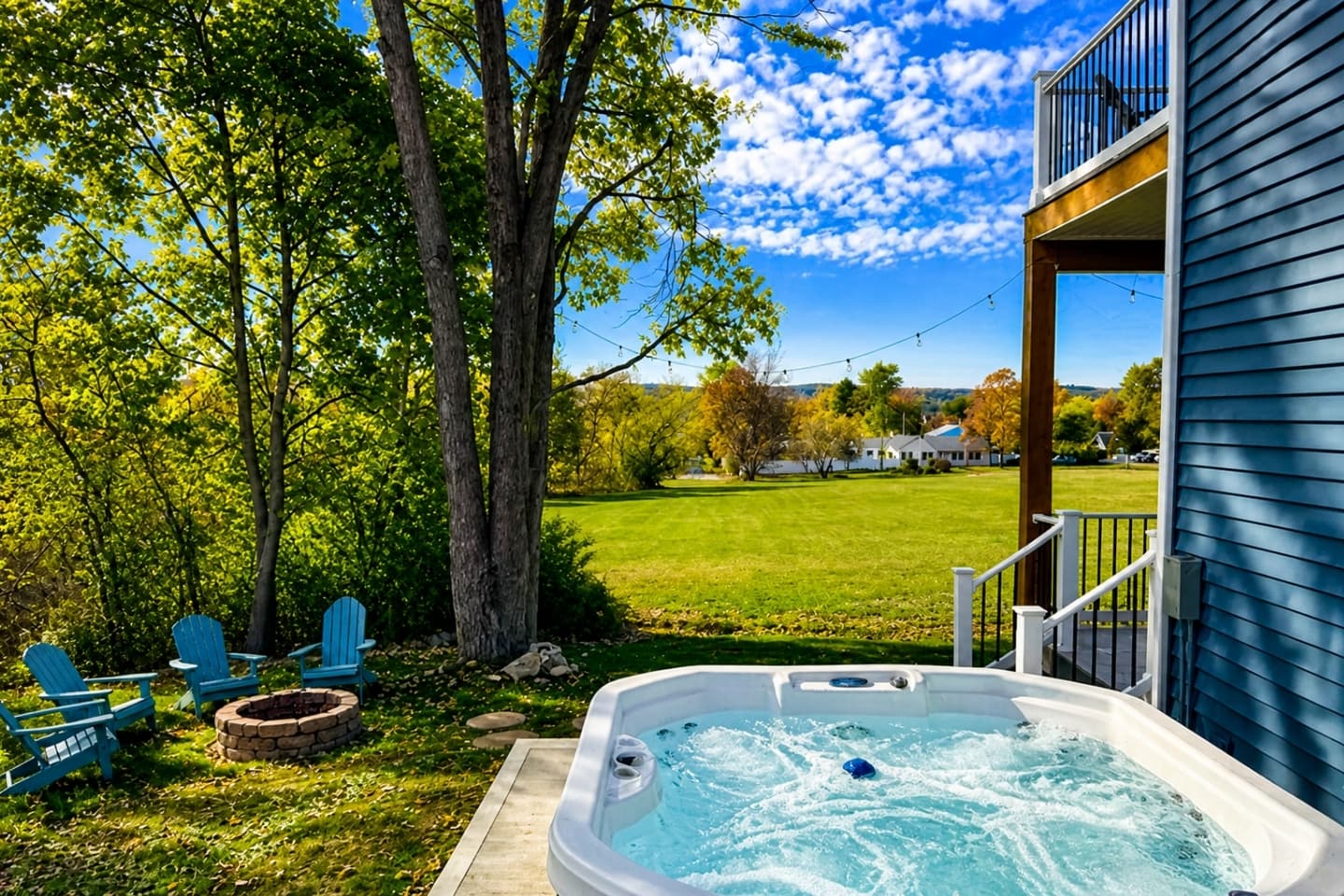Hot tub beside the spacious yard