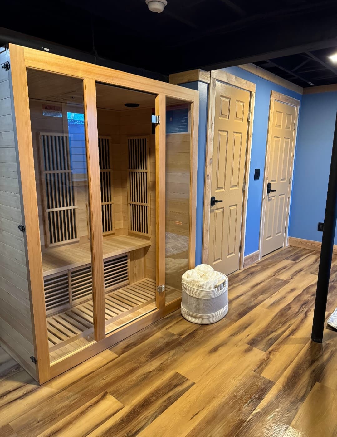 Private indoor wooden sauna