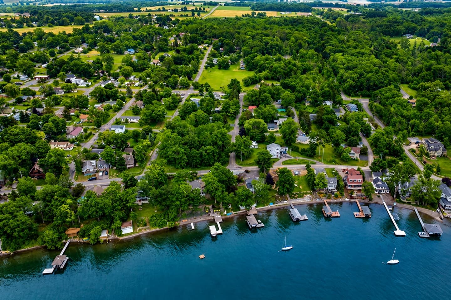 Aerial view of the lakeside neighborhood
