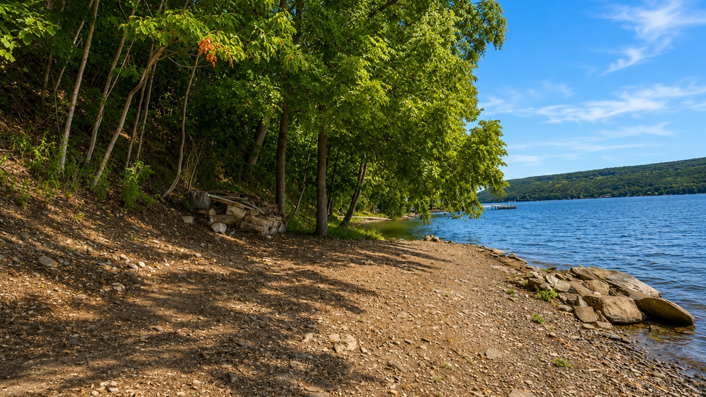 Shaded shoreline with open lake views