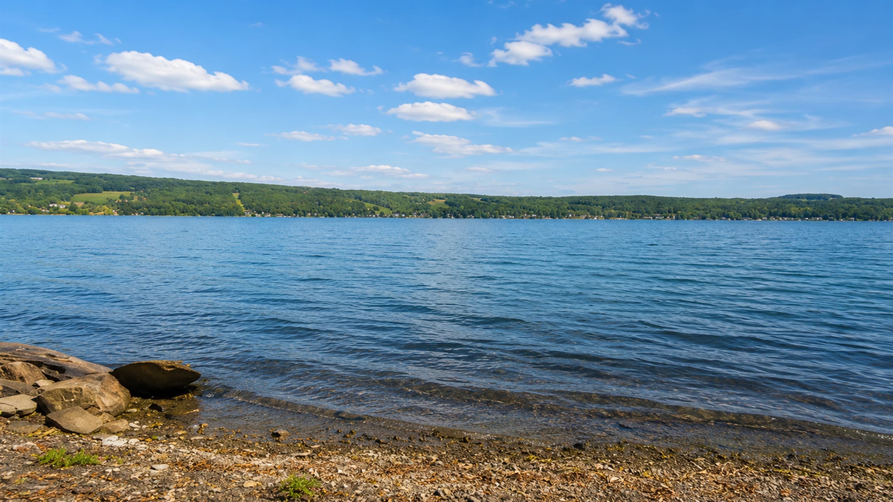 Open lake views from the rocky waterfront