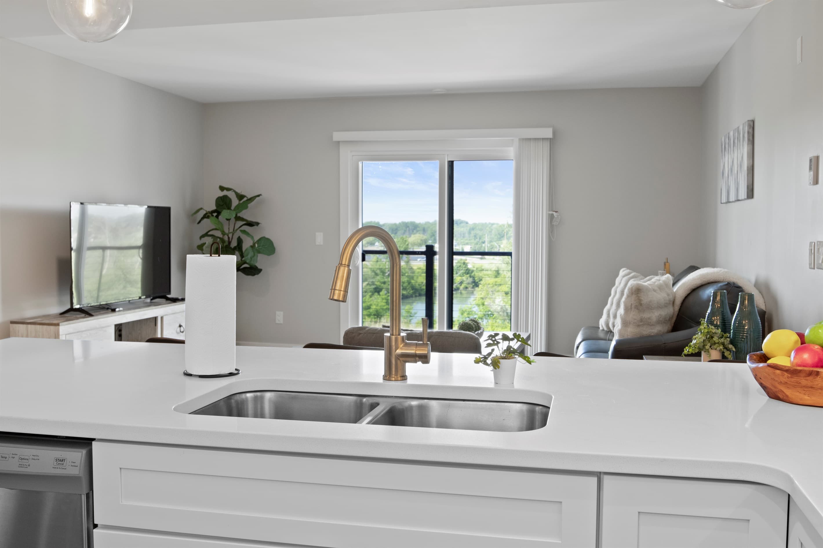 Kitchen workspace with built-in sink