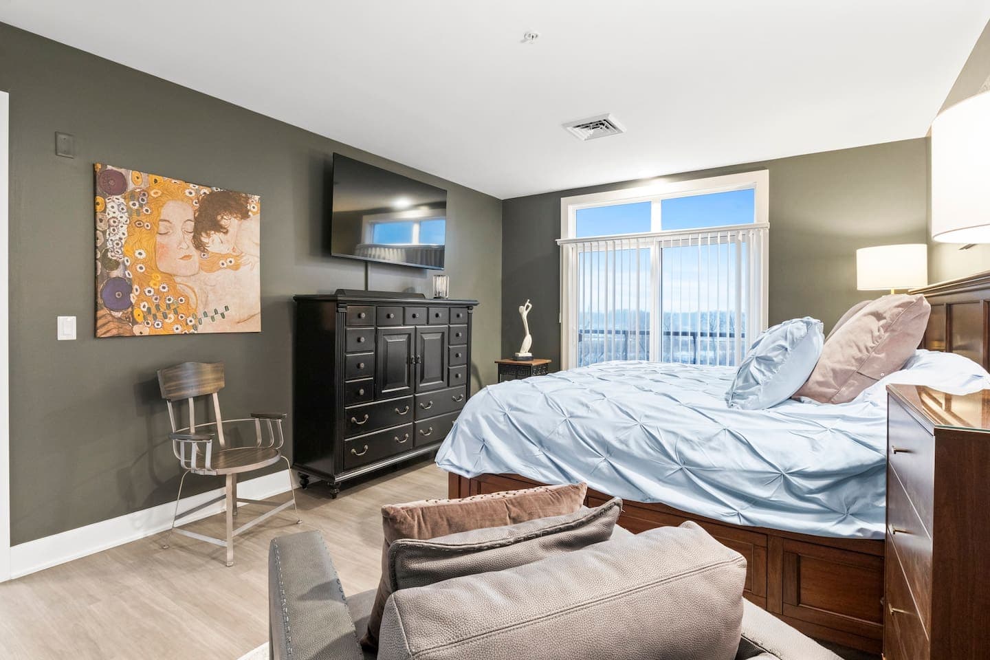 Bedroom with charcoal accent walls