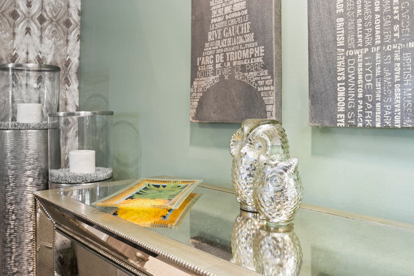 Mirrored console table with decorative accents