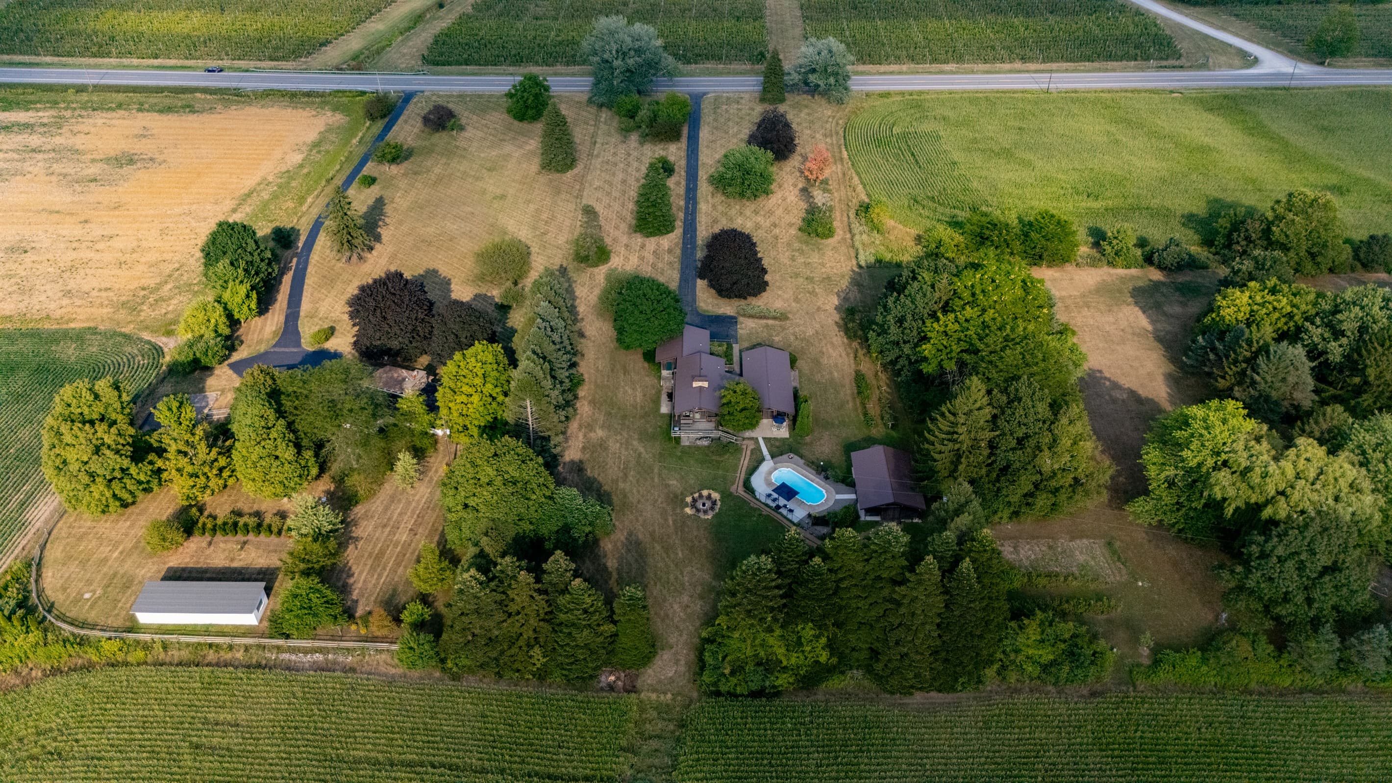 Aerial view of the expansive property grounds