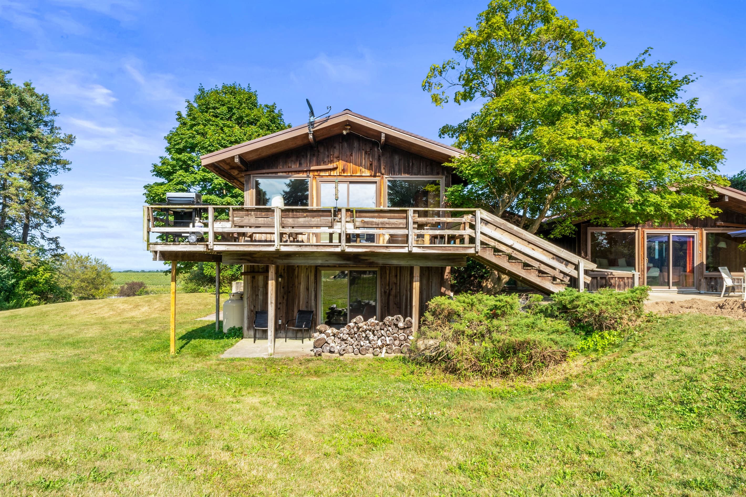 Elevated deck with exterior staircase