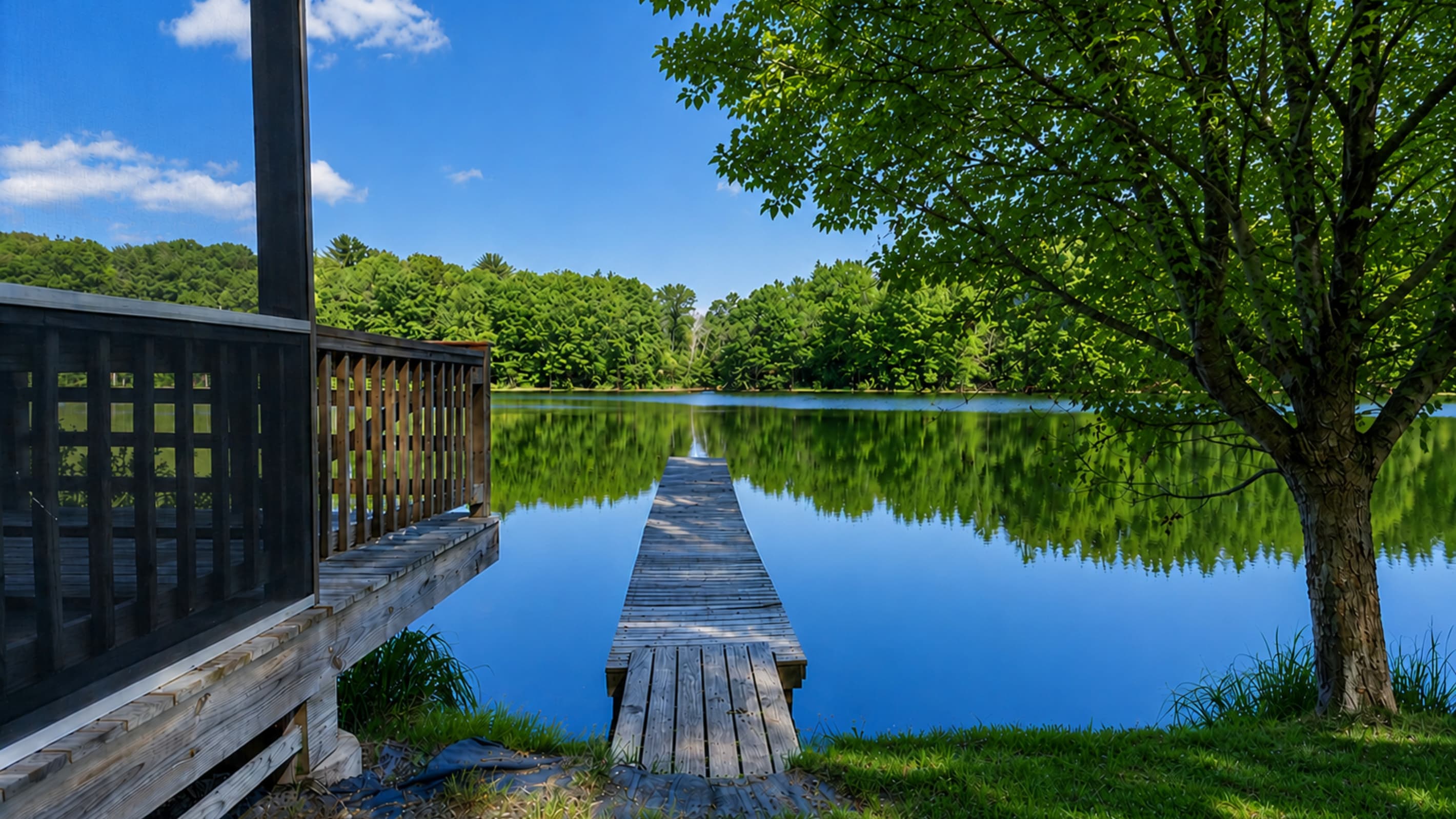 Private dock extending into the lake