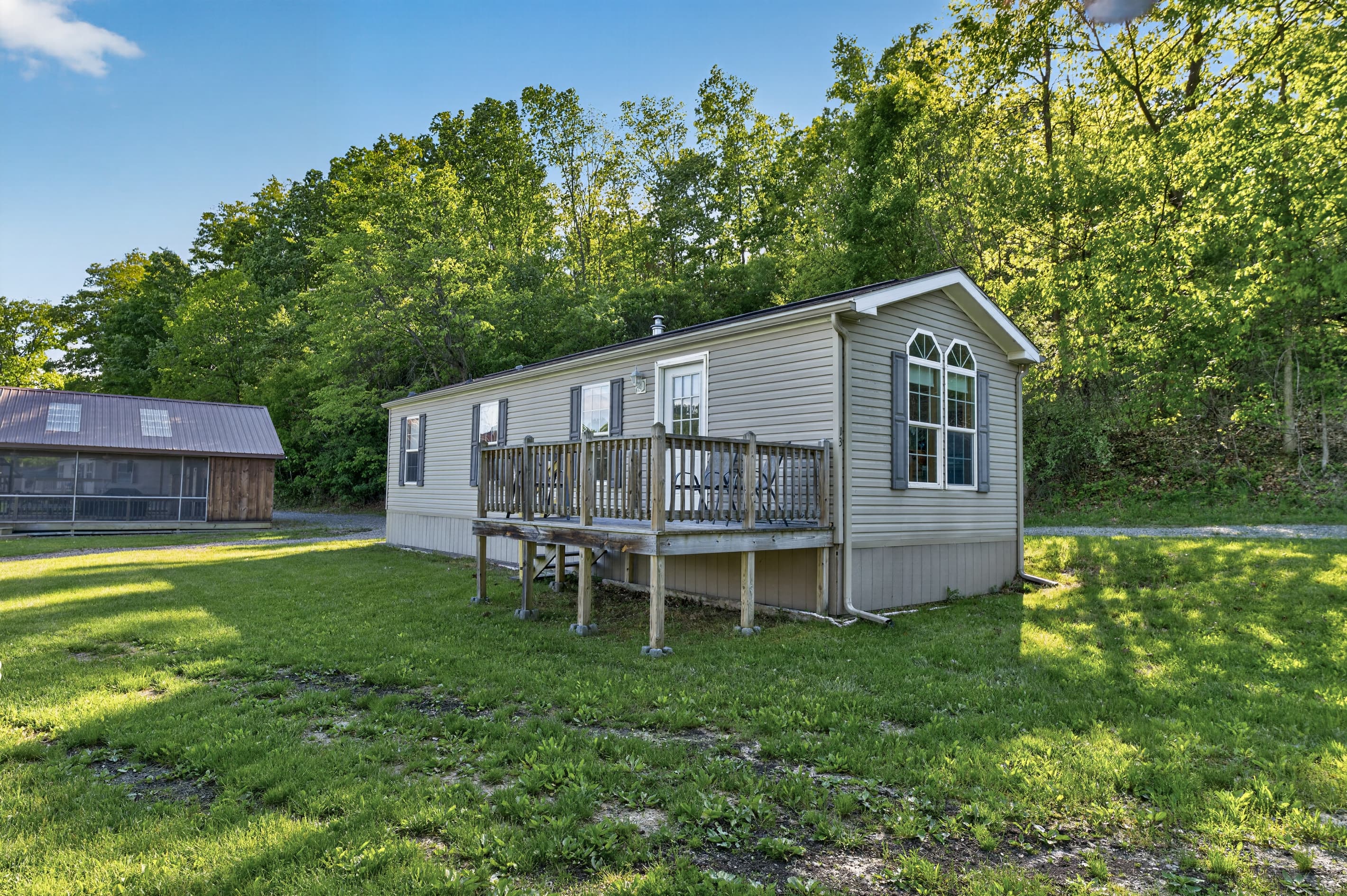 Cabin #2 front exterior with its main door entrance