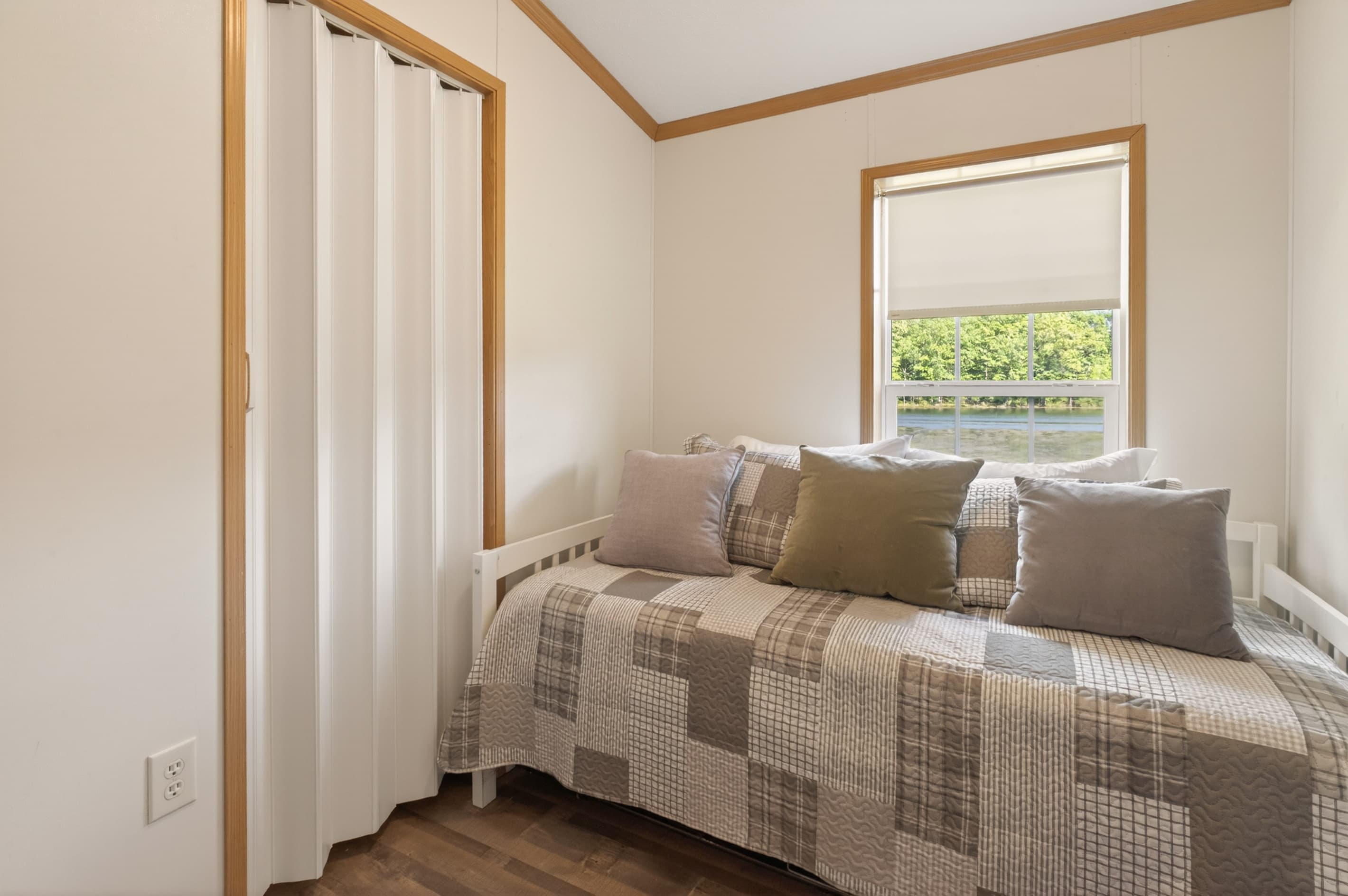 Cabin #2 bedroom with plaid bedding
