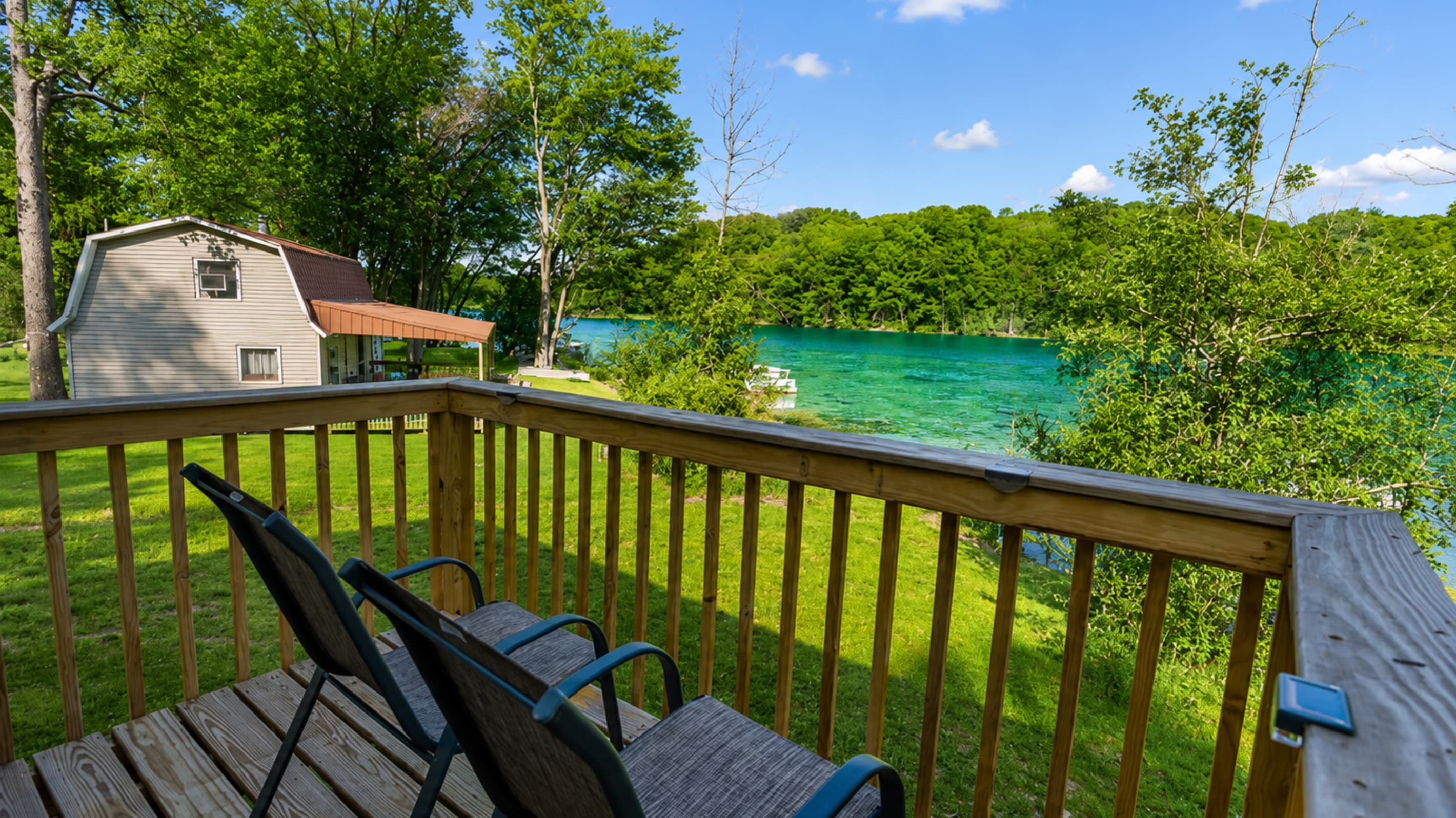 Cabin #1 deck overlooking the lawn
