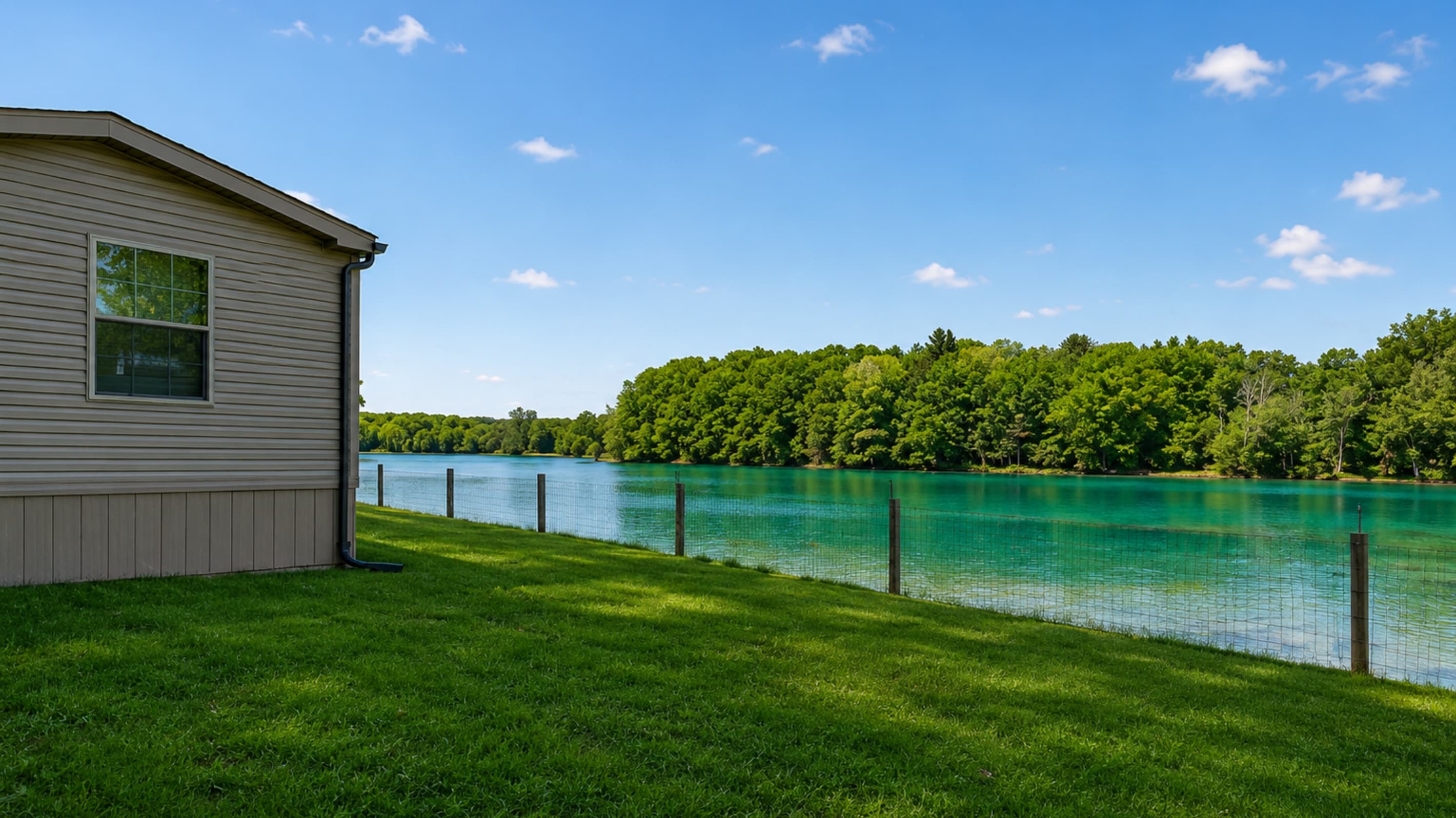 Cabin #3 lakefront view across the lawn
