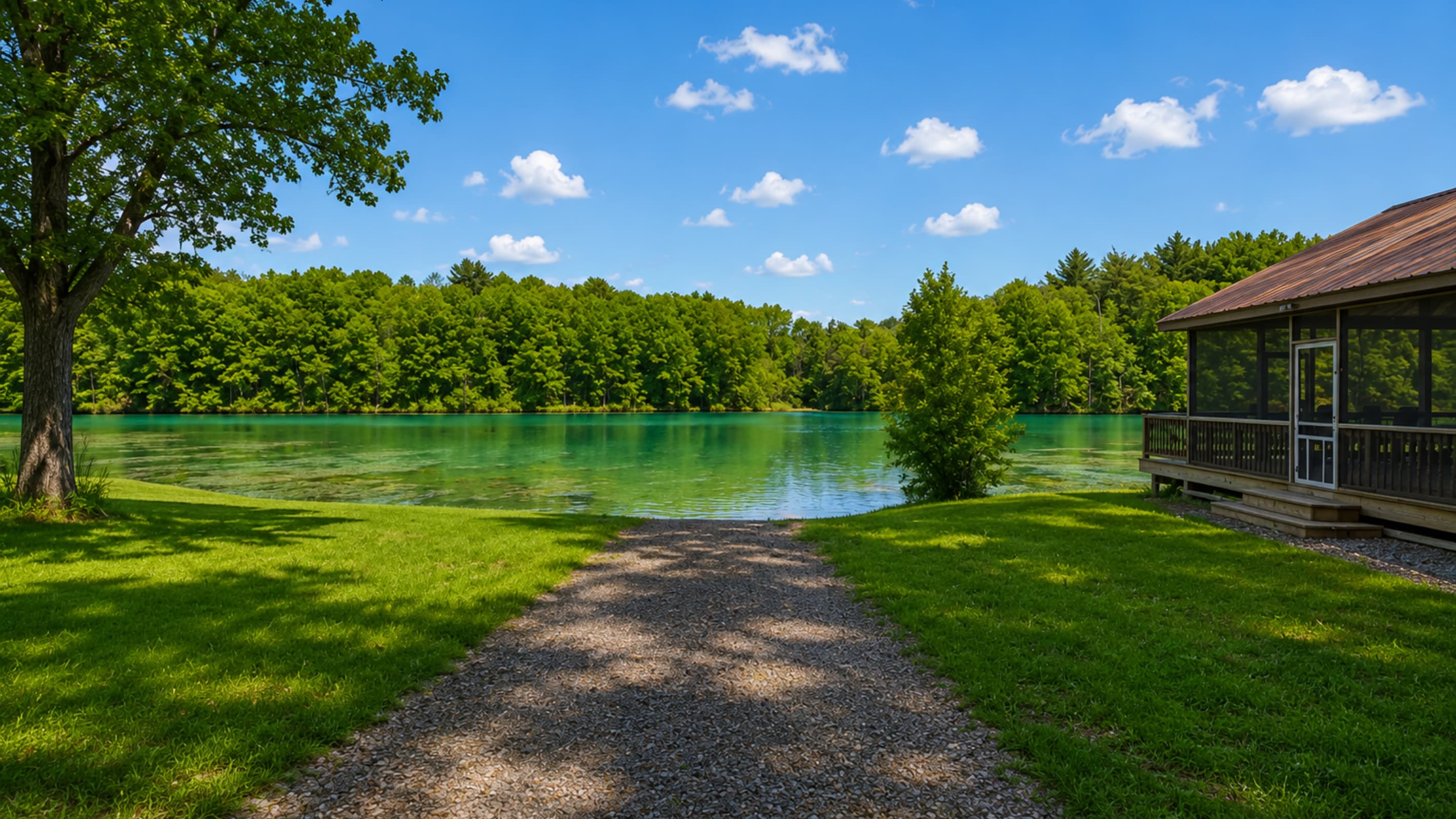Boat launch beside the grassy shore