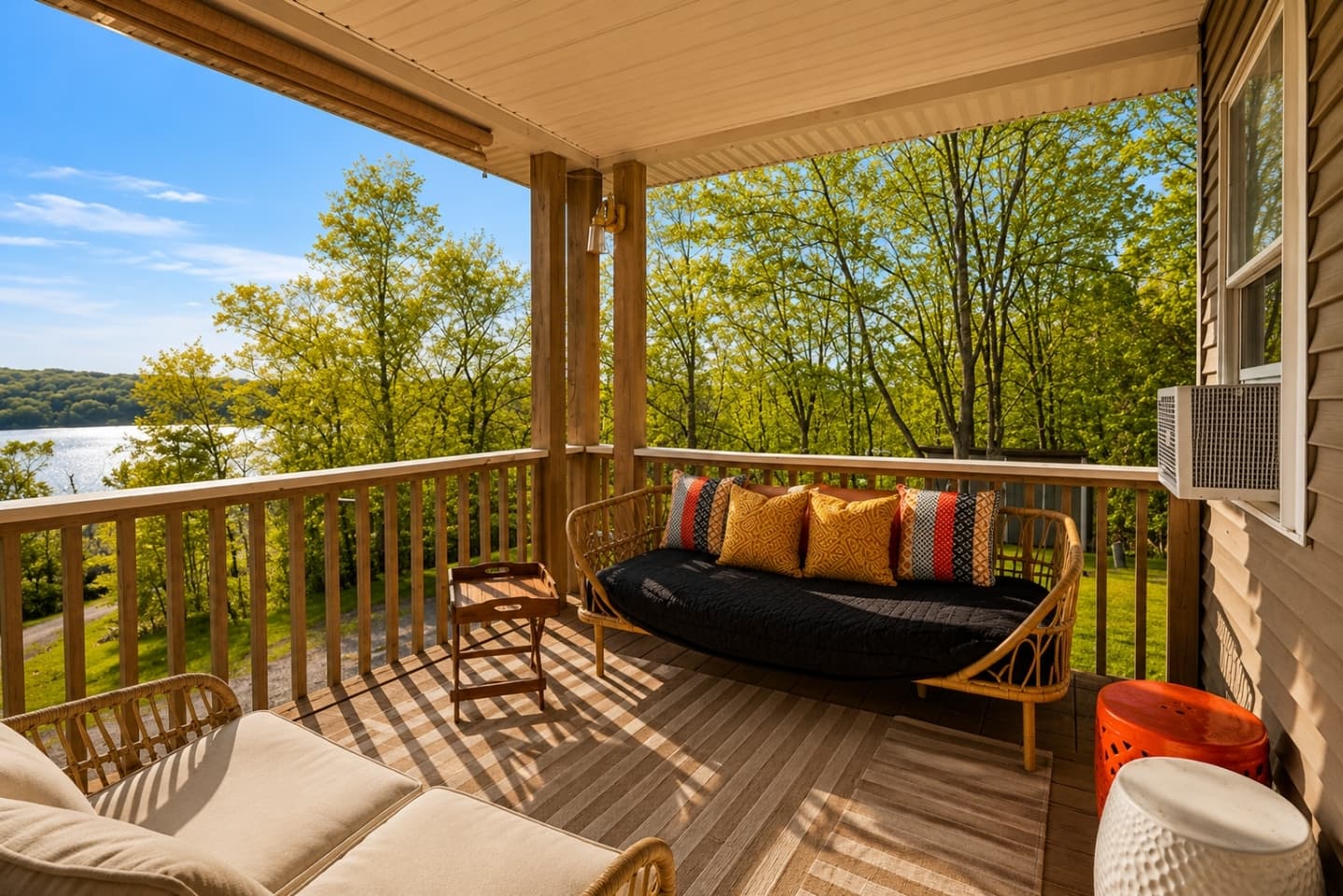 Covered deck with outdoor furniture