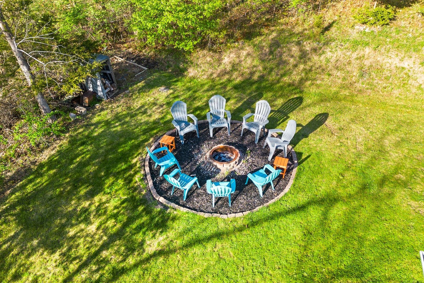 Overhead view of the backyard fire pit
