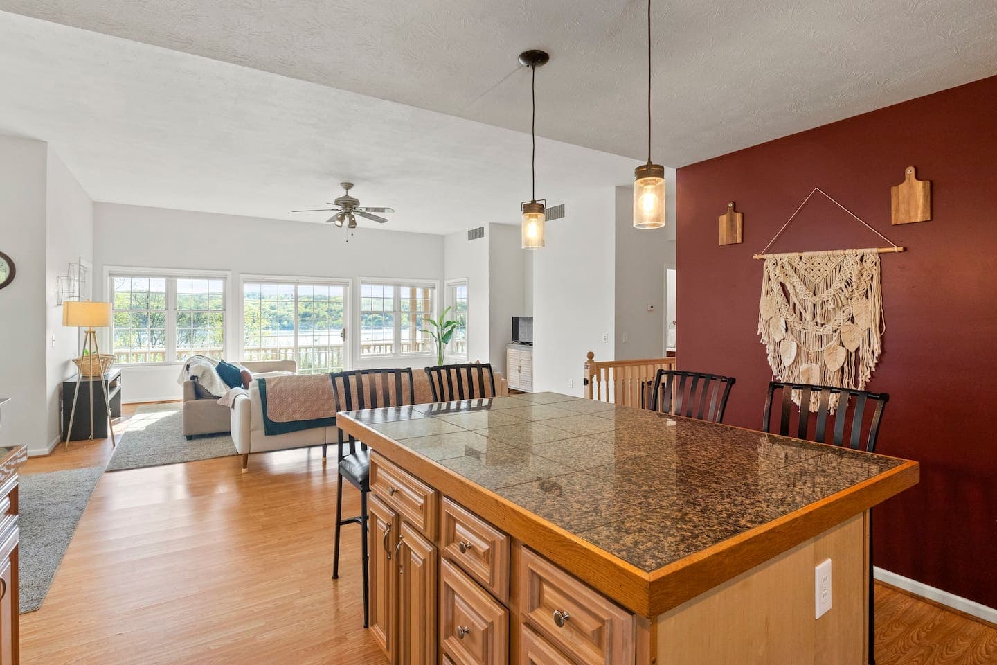 Open-plan interior viewed from the dining 