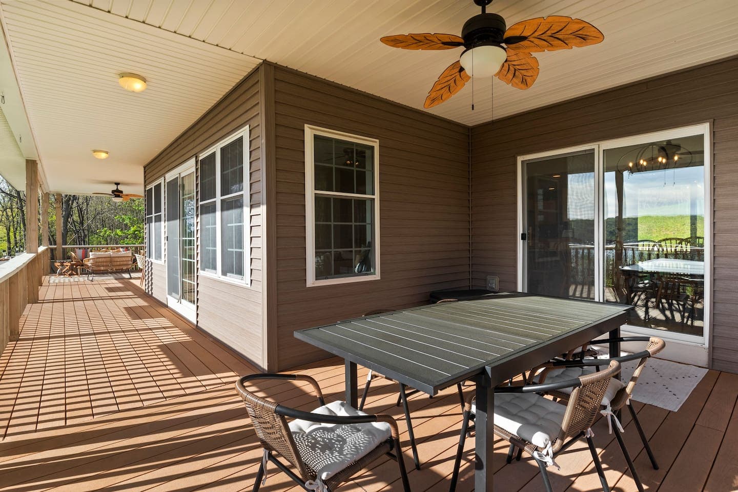 Outdoor dining table on the covered deck