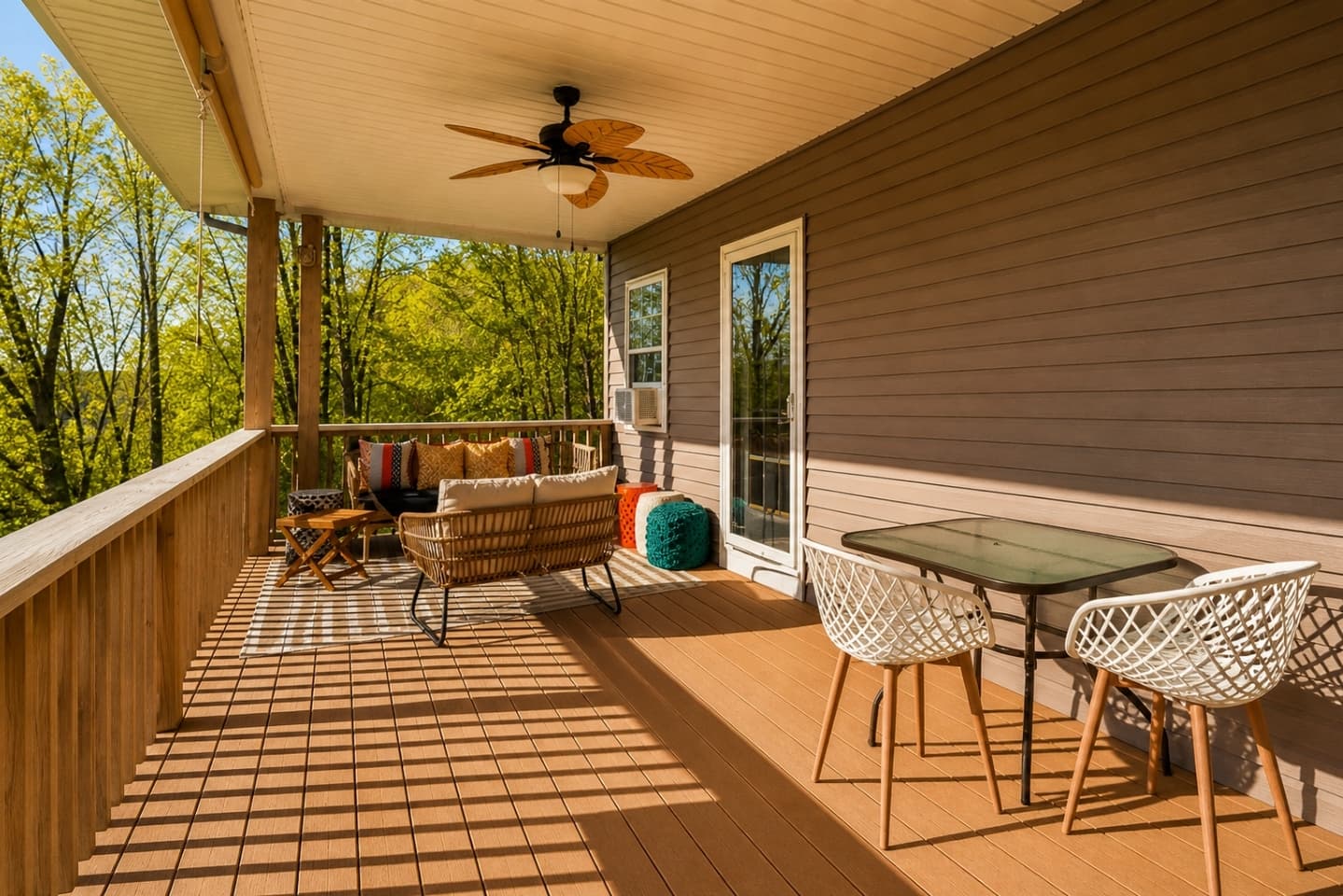Covered deck with lounge seating
