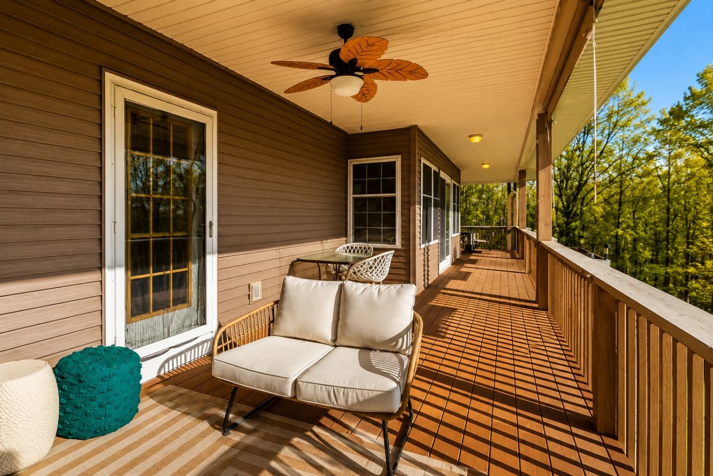 Outdoor seating beside the exterior windows
