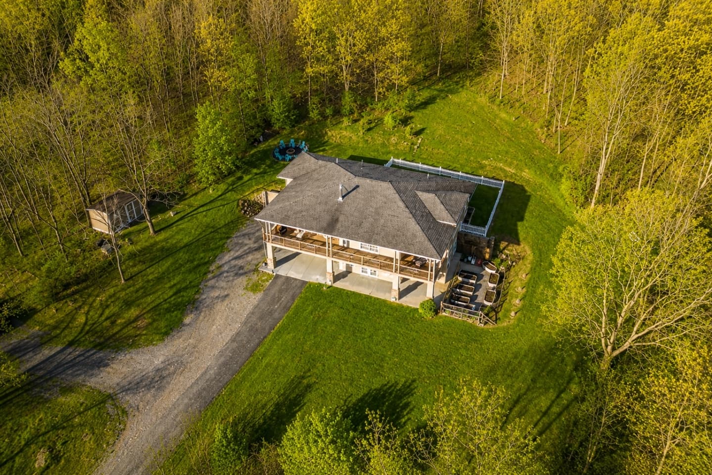 Overhead view of the home and driveway