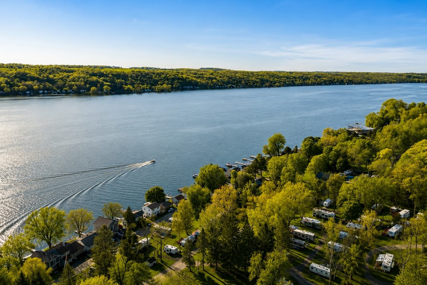 Aerial view of the surrounding lakeside area