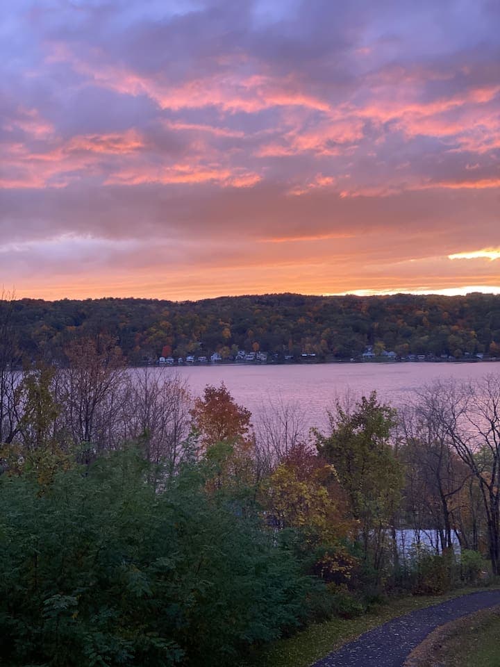 Lake reflecting the evening sky