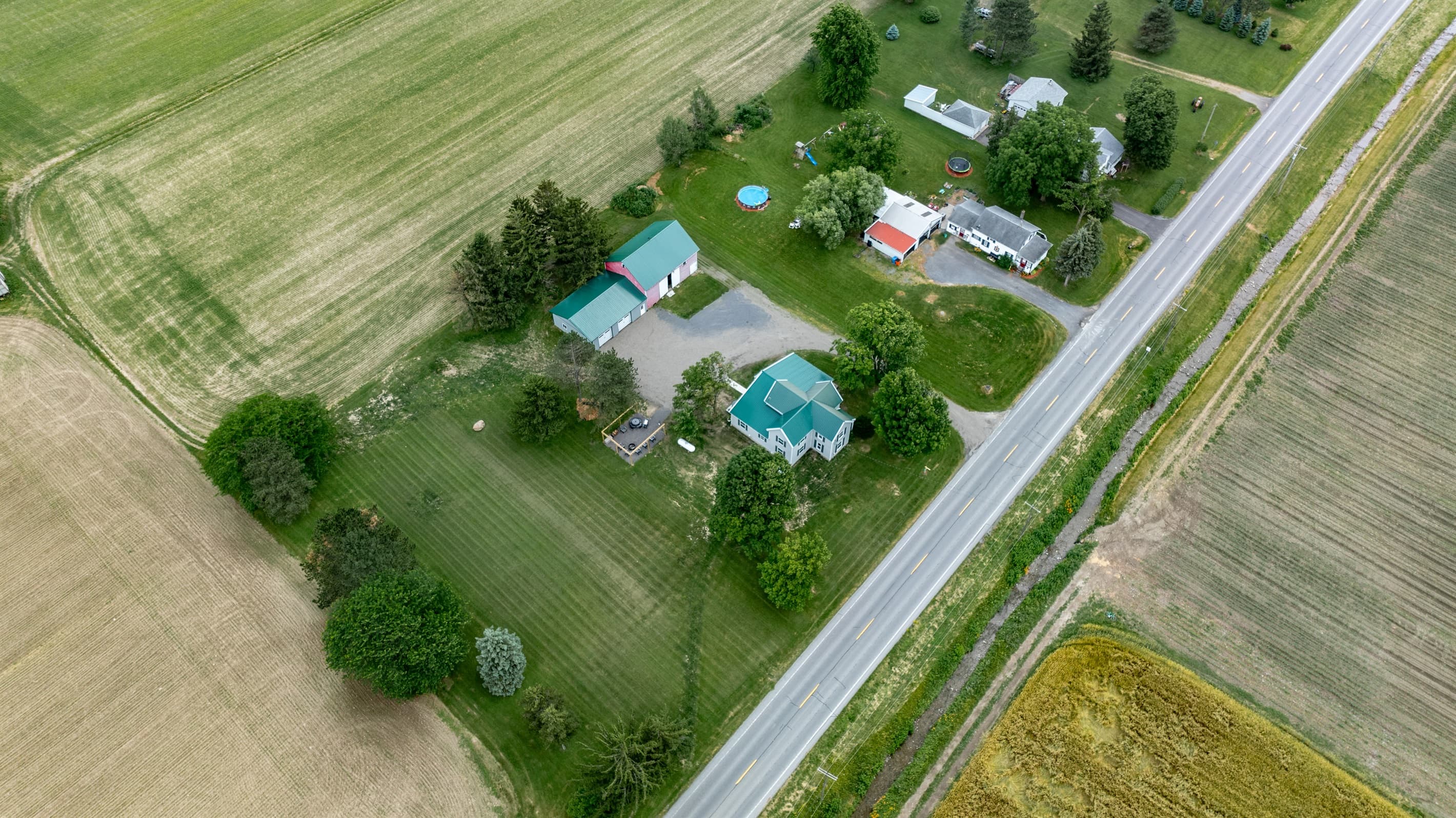Aerial view across the surrounding farmland