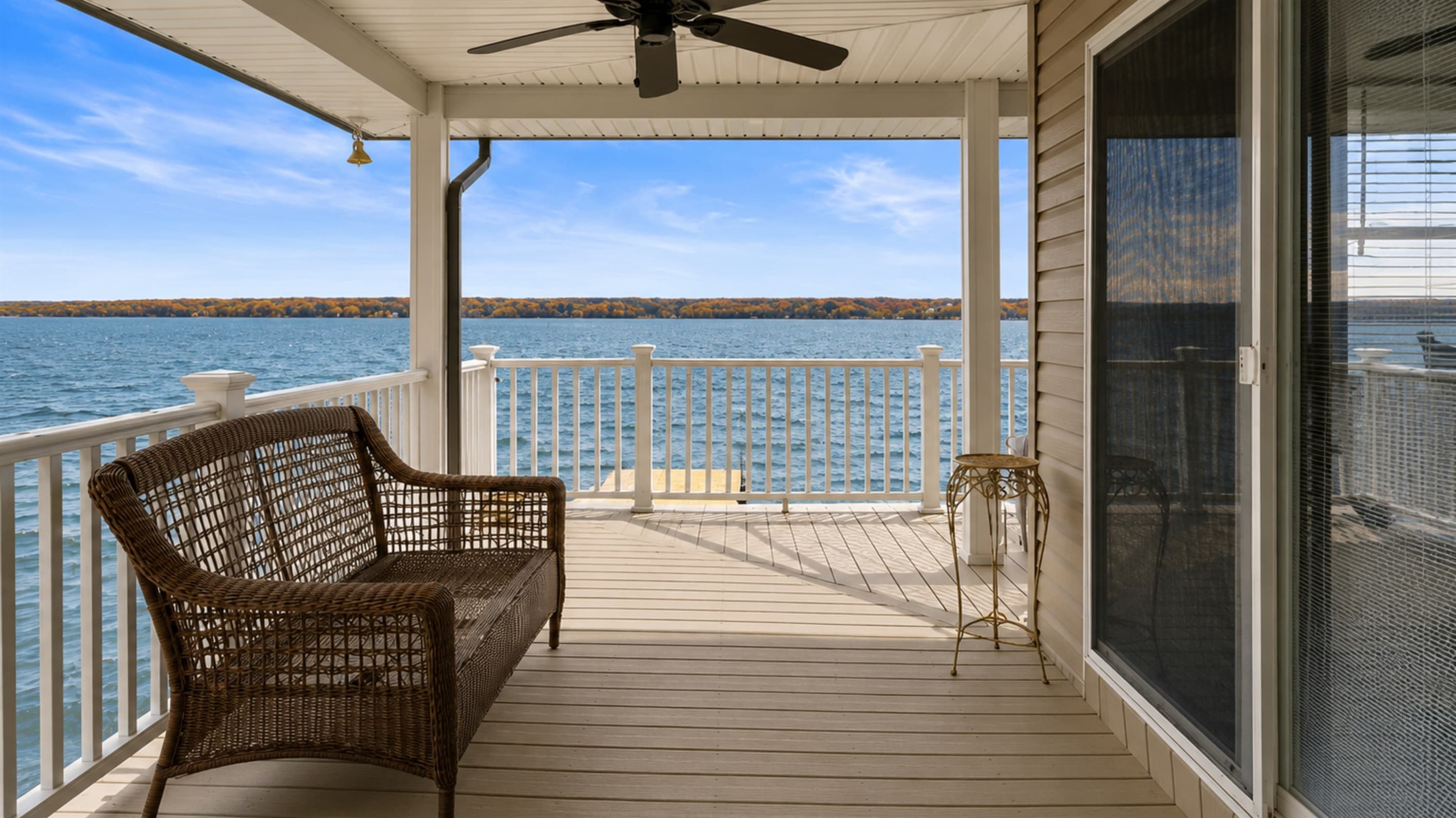 Deck seating facing the water