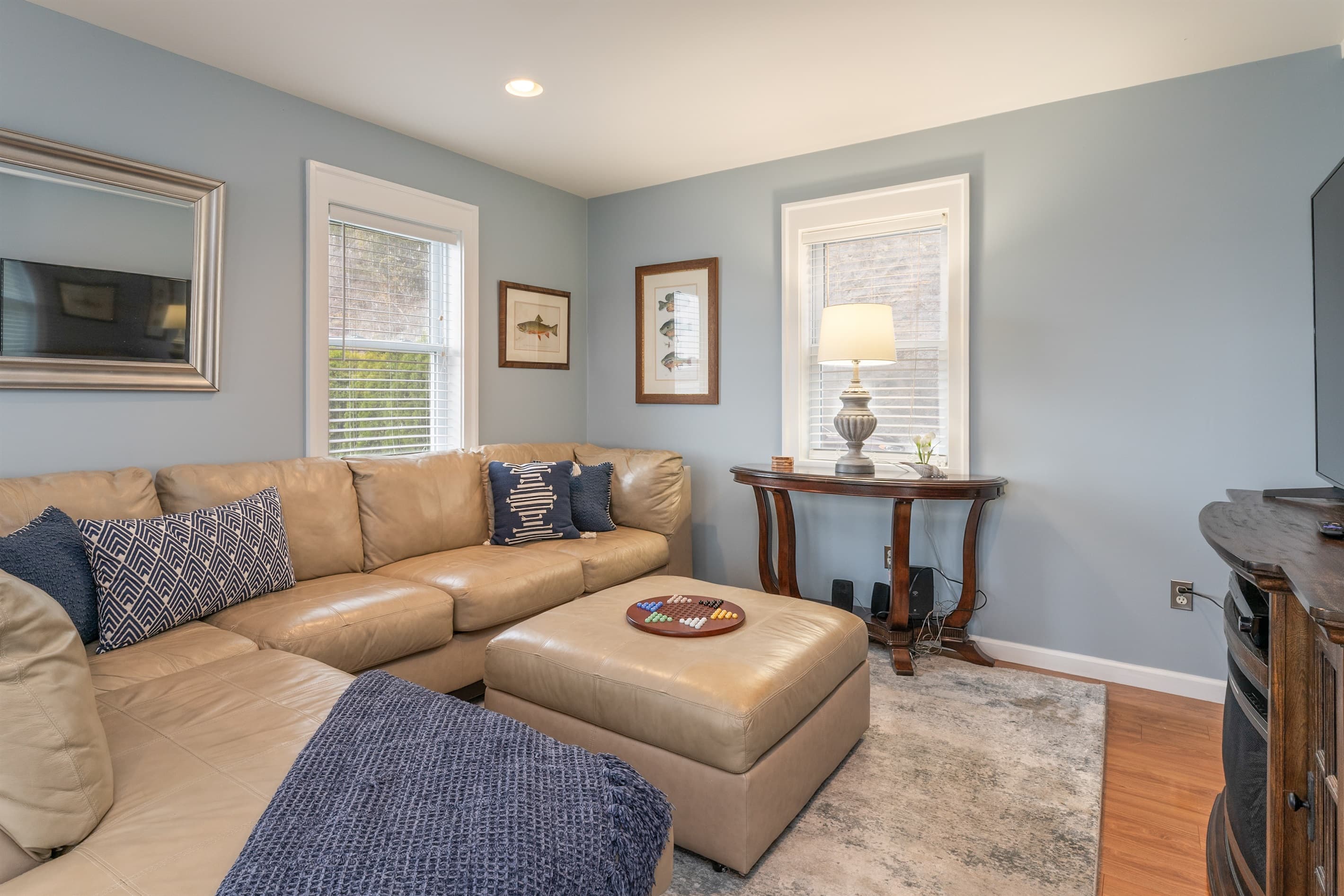 Sectional seating beside the entryway
