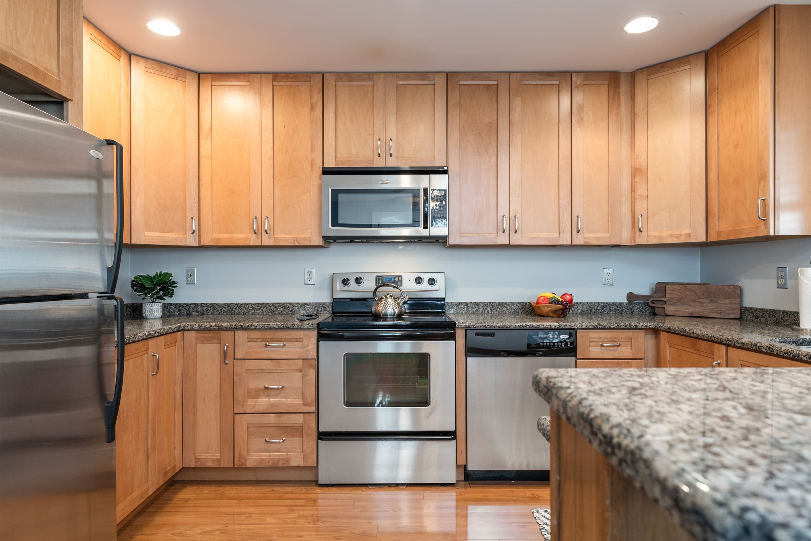 Kitchen workspace with granite counters