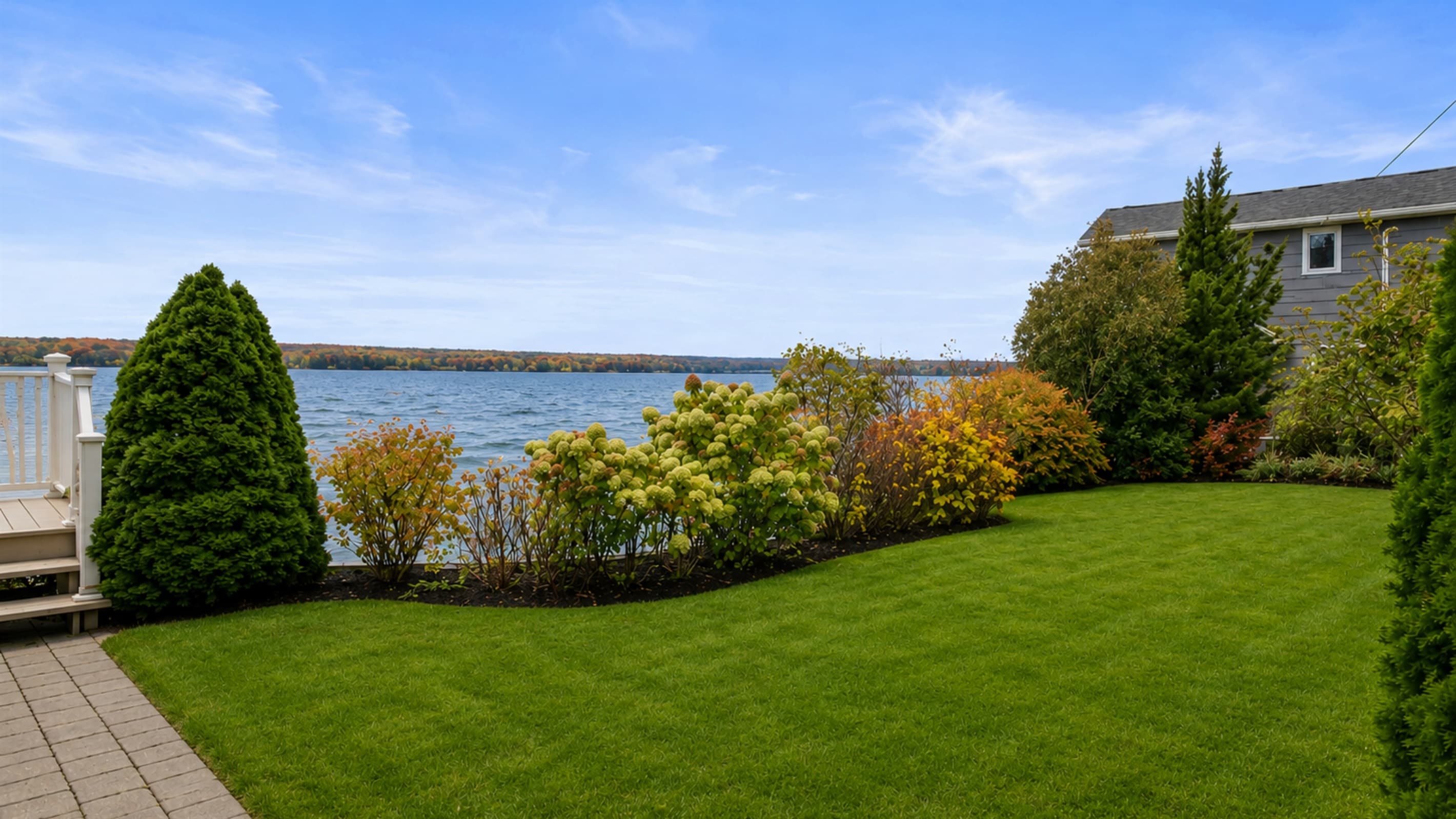 Grassy yard overlooking the lake