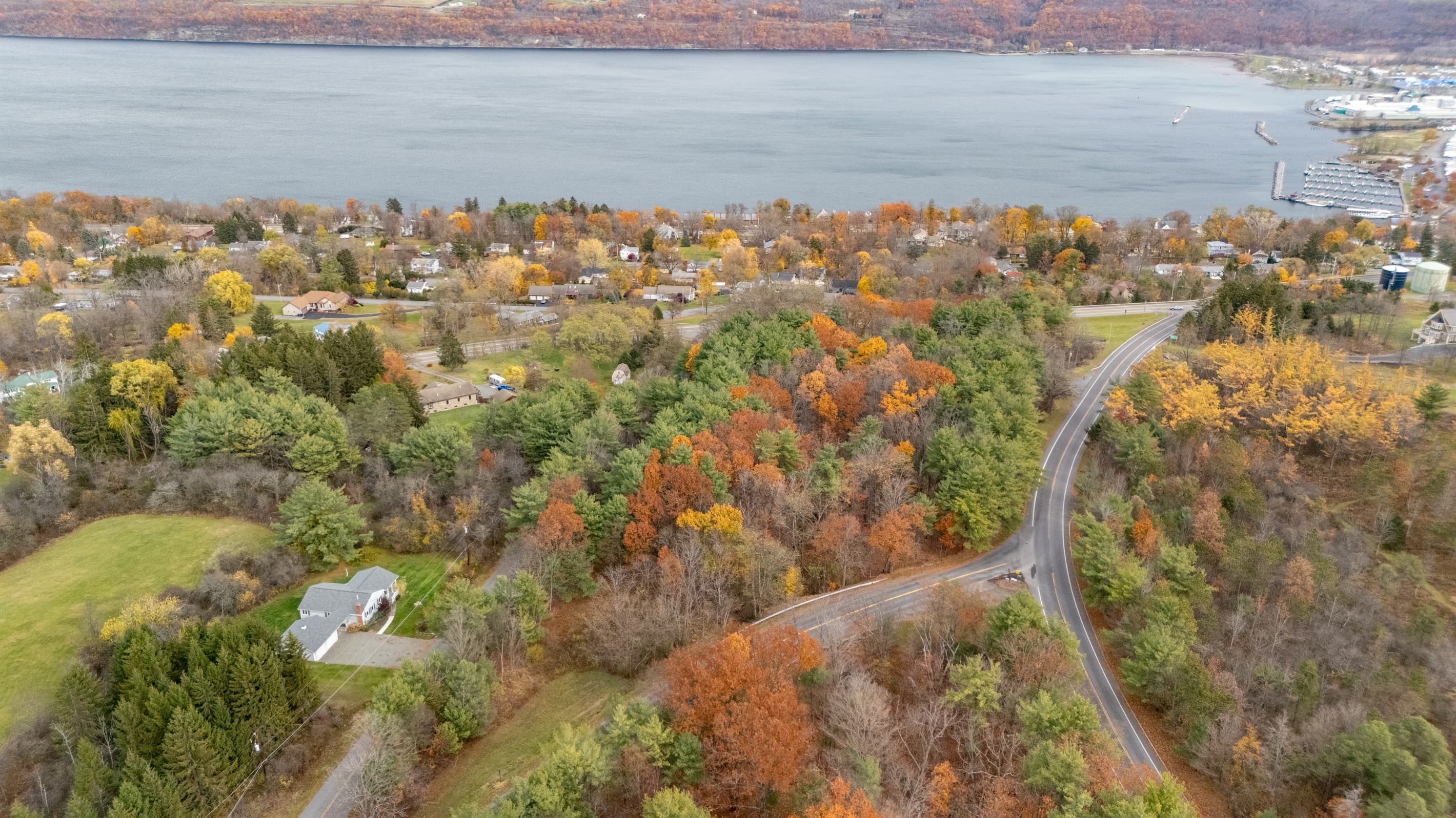 Aerial view of the neighborhood near Seneca Lake