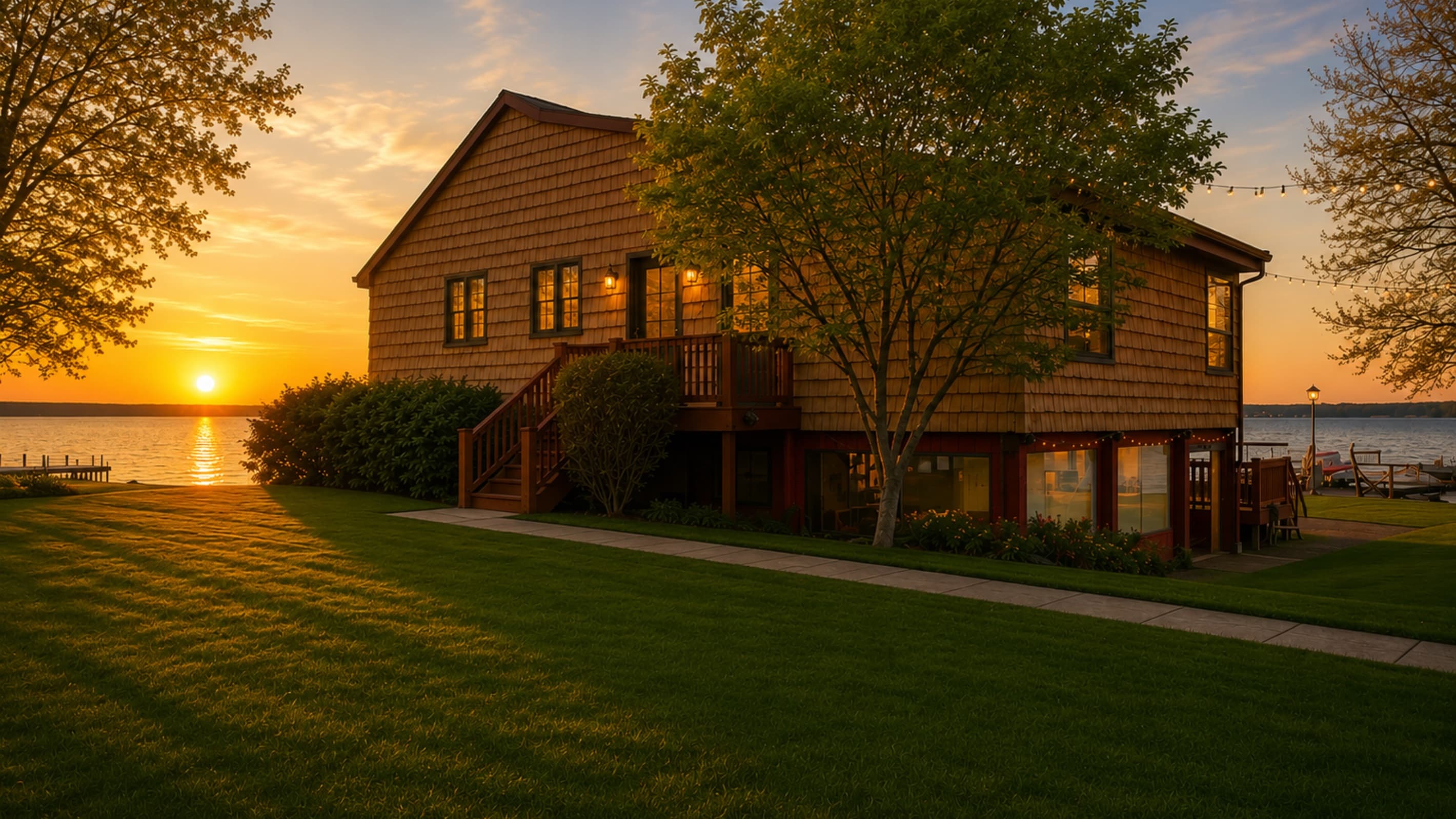 Cabin exterior from across the lawn
