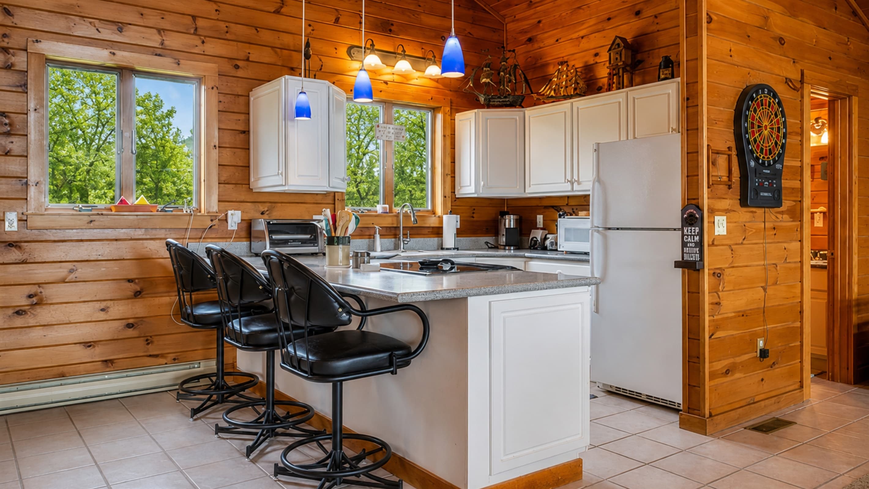 Spacious kitchen with marble countertop