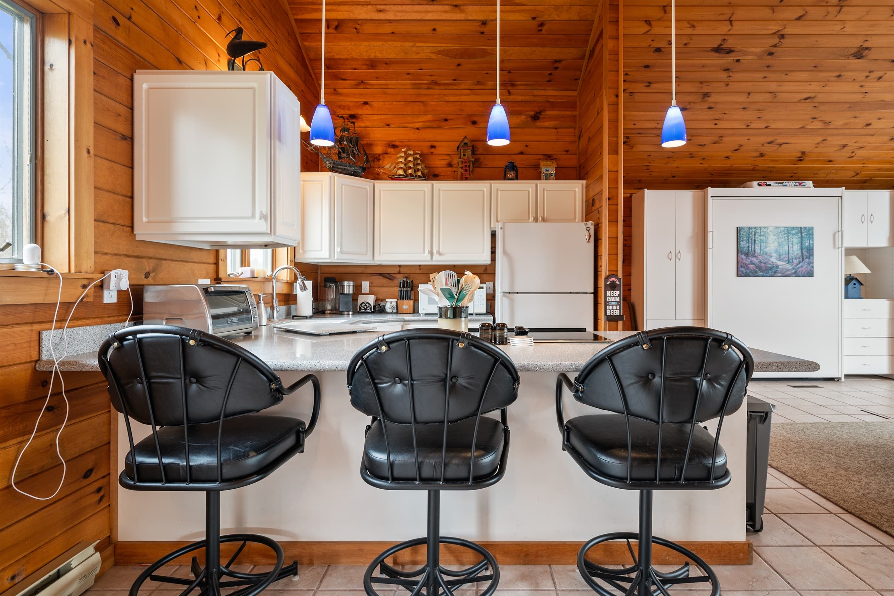 Kitchen island with seating for three
