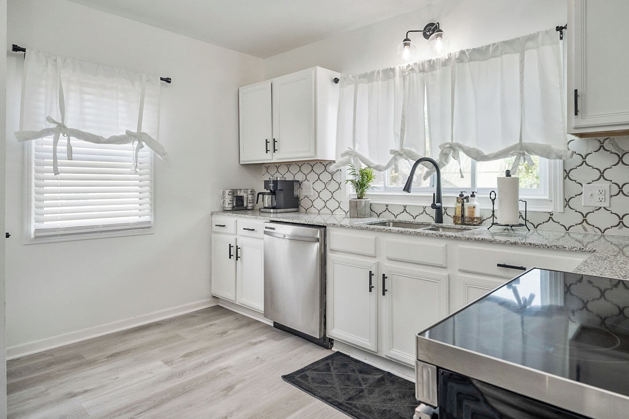 White kitchen with dishwasher and double sink