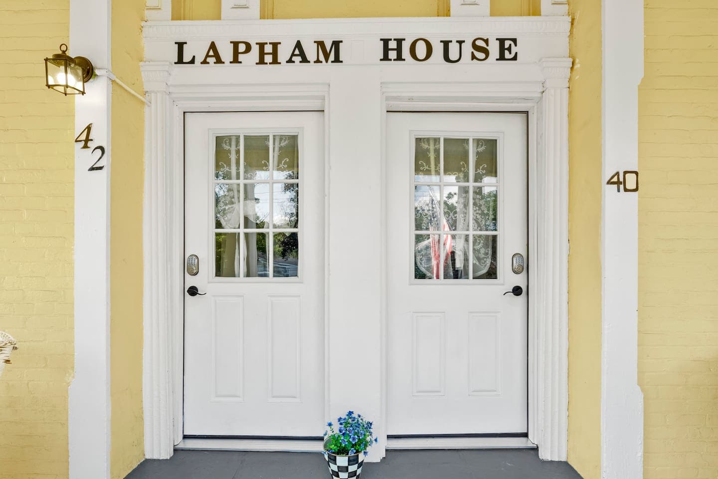 Lapham House entrance with twin doors