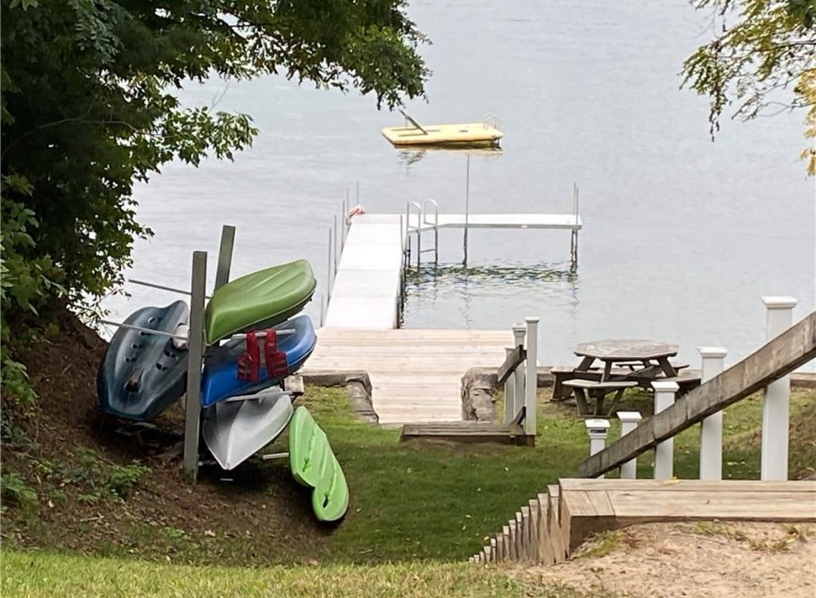 Kayaks and paddleboards stored beside the dock (docking boats not allowed.) 
