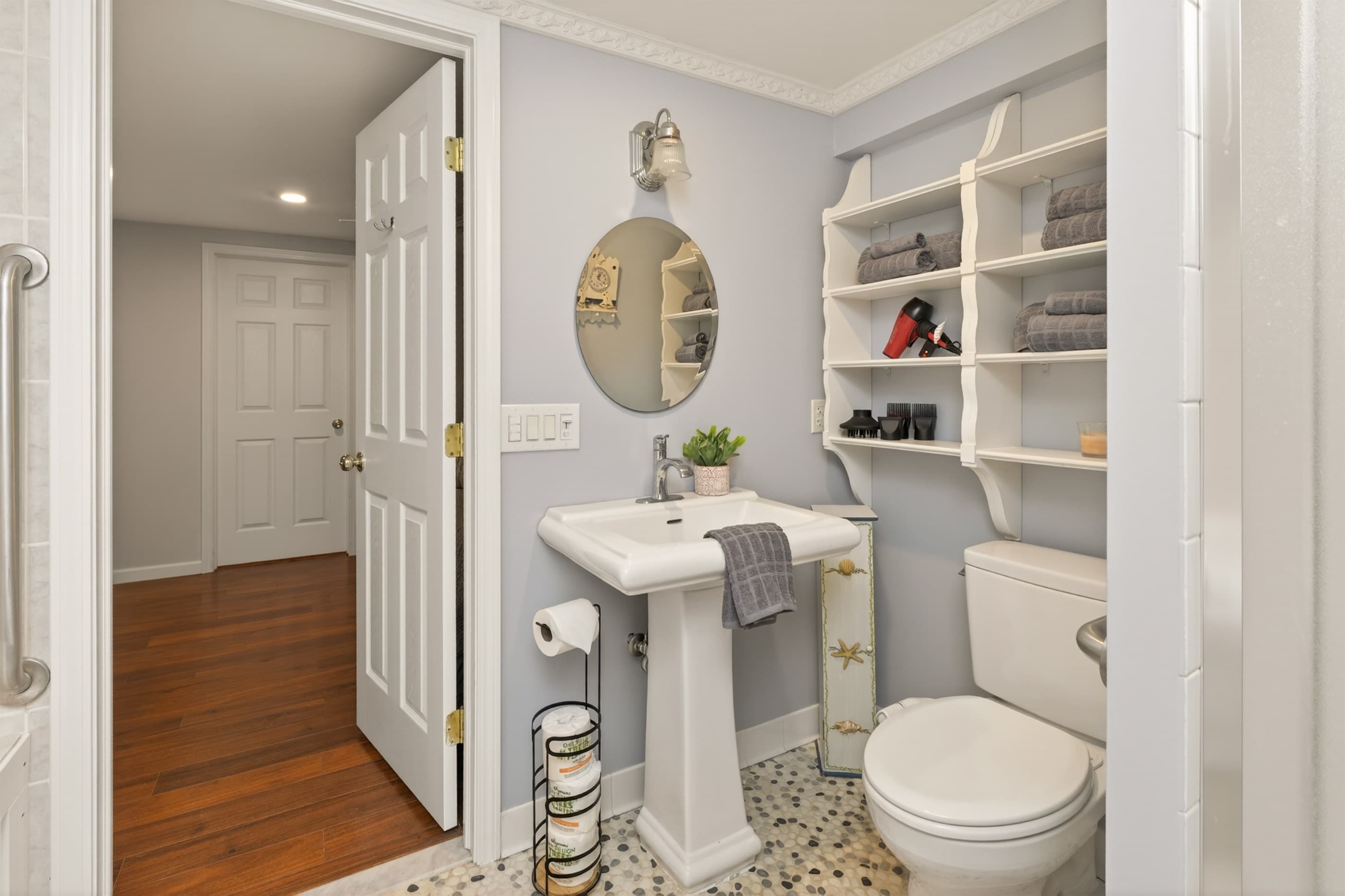 Bathroom vanity beside the toilet