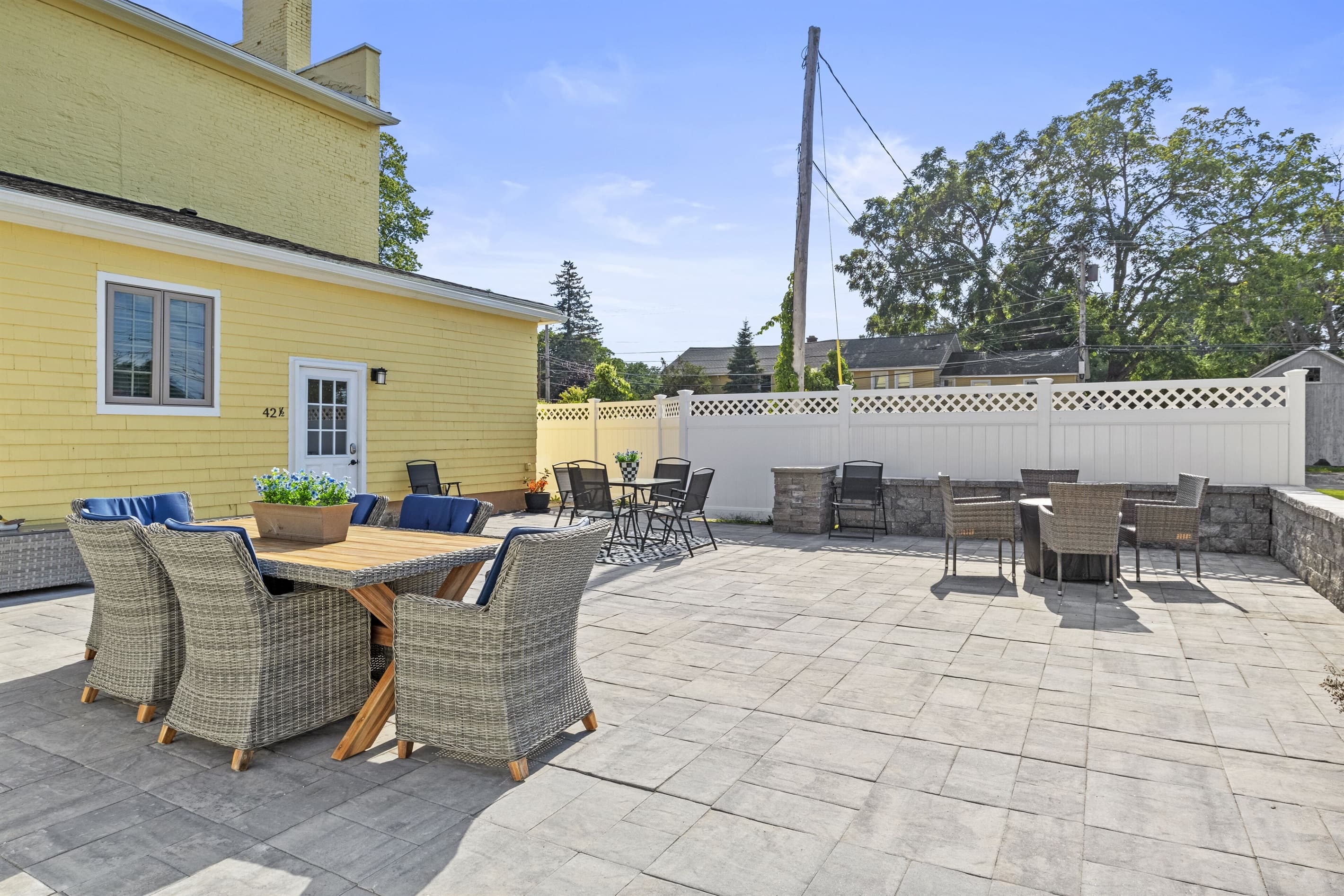 Outdoor seating arranged across the patio