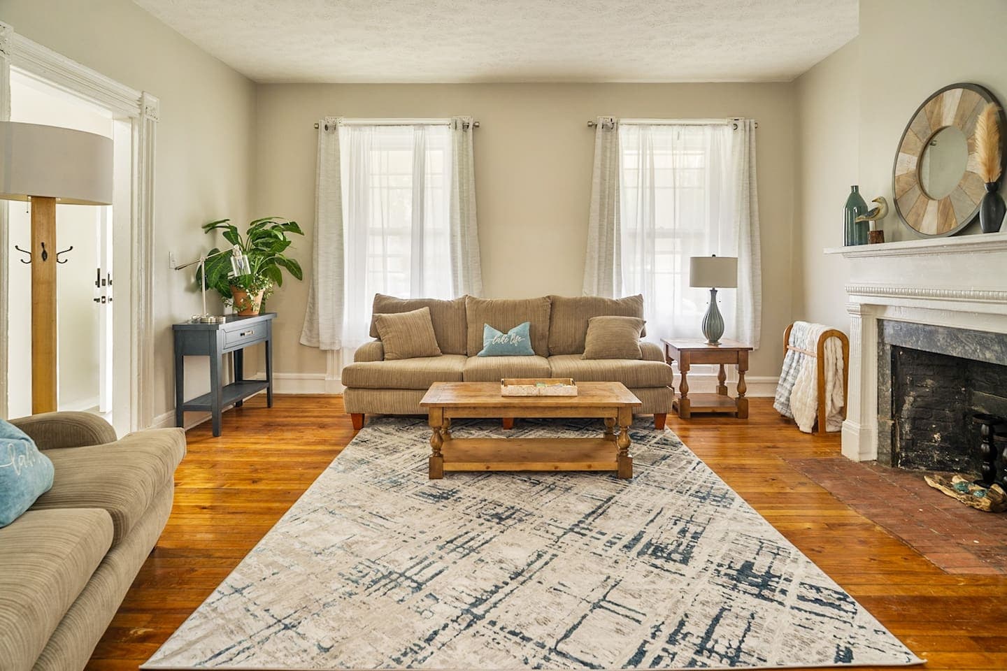 Unit 42 living room with fireplace
