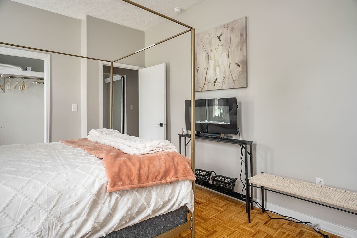 Canopy bedroom with television and dresser