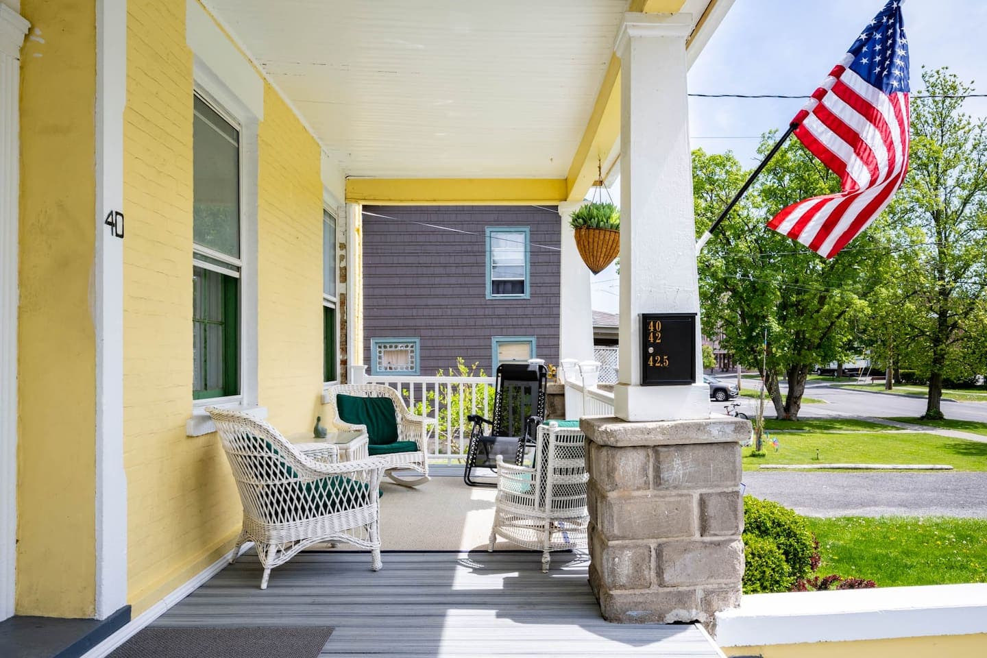 Covered front porch overlooking the neighborhood