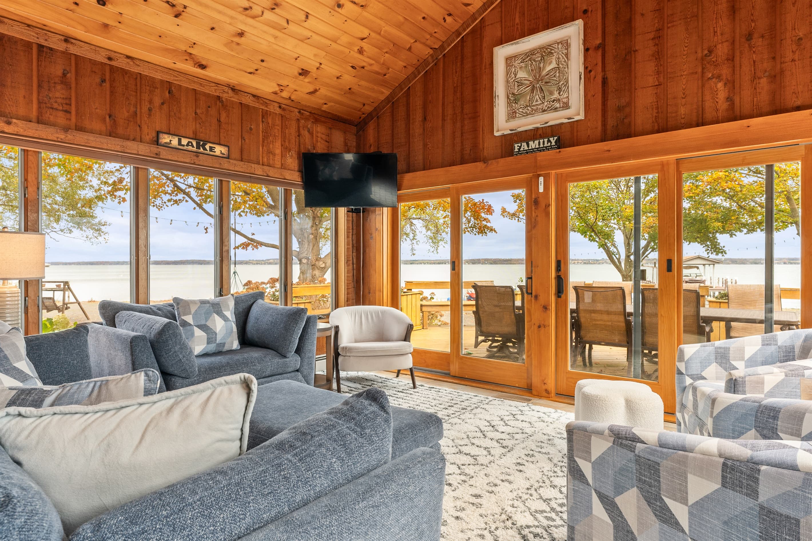 Sunroom seating with expansive lake views